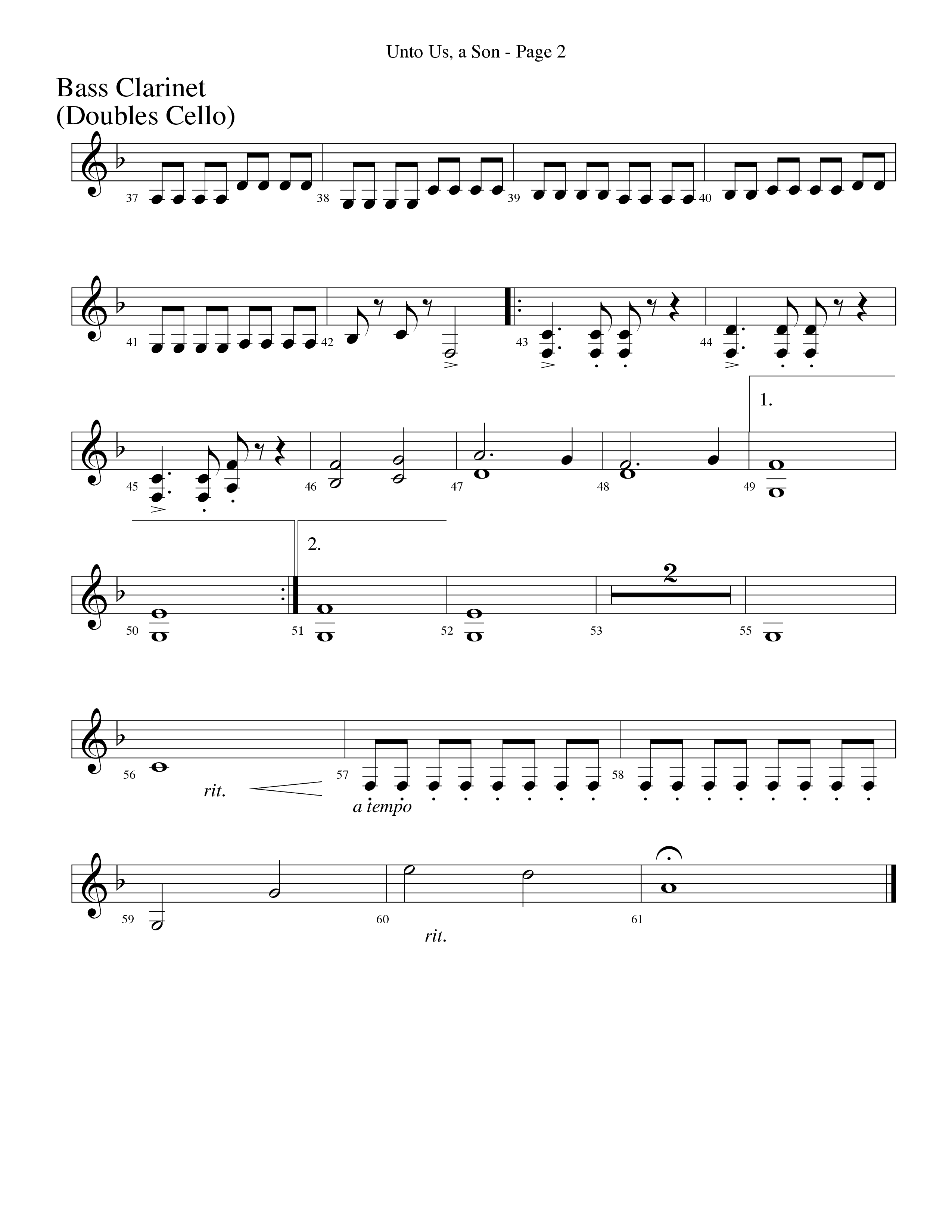 Unto Us A Son (Choral Anthem SATB) Bass Clarinet (Word Music Choral / Arr. Dave Williamson)