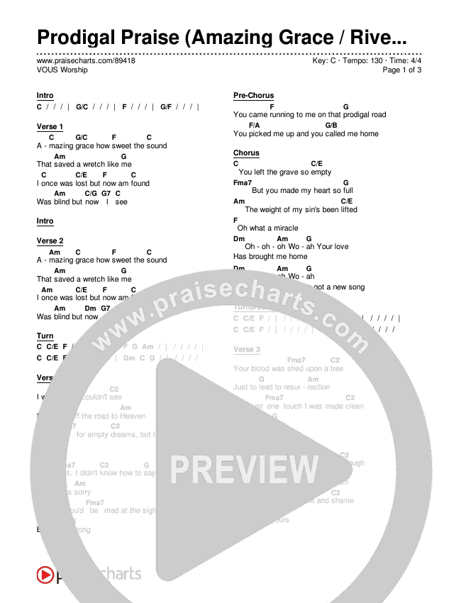 Prodigal Praise (Amazing Grace / River Of Life) Chords & Lyrics (VOUS Worship)