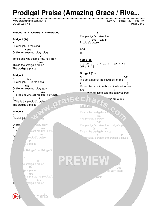 Prodigal Praise (Amazing Grace / River Of Life) Chords & Lyrics (VOUS Worship)