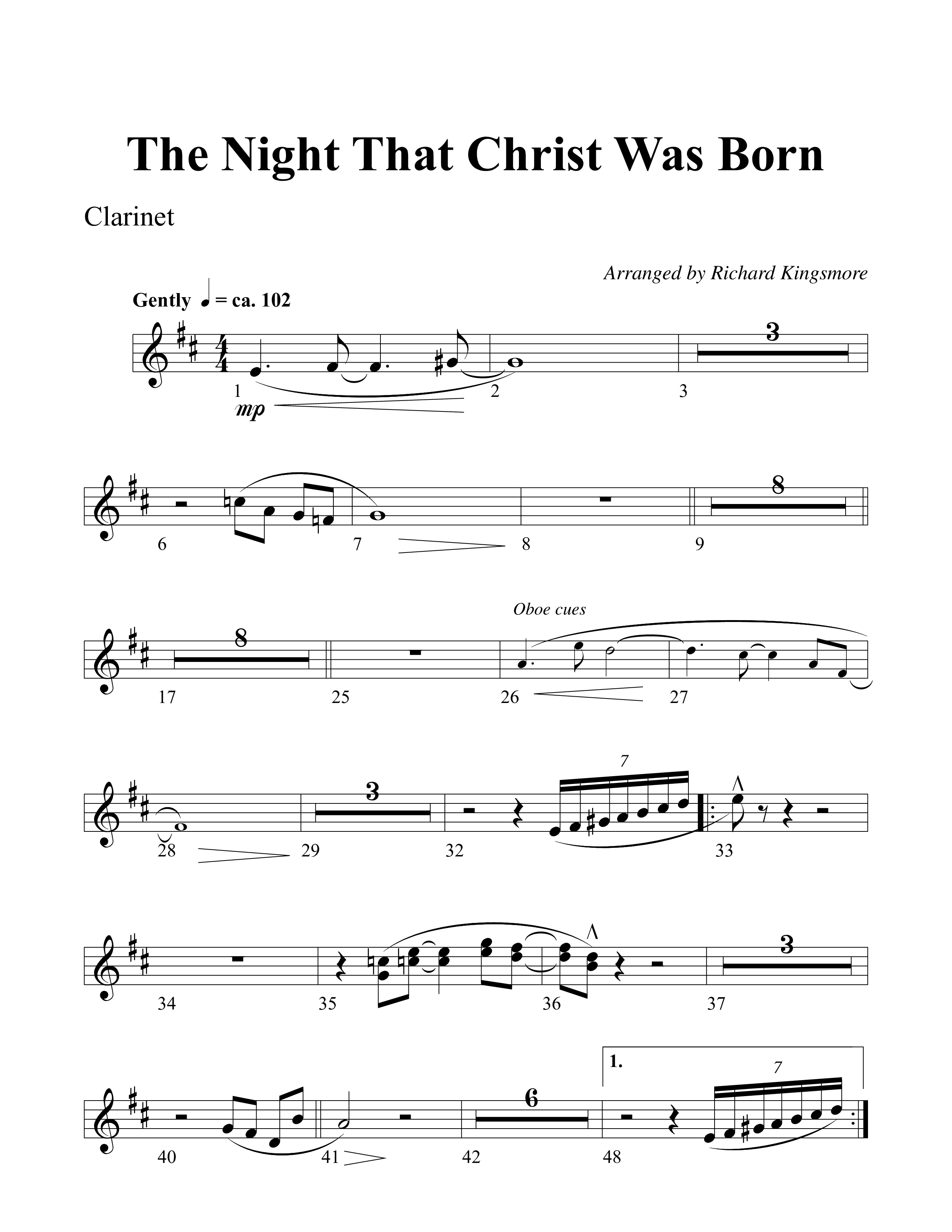 The Night That Christ Was Born Clarinet (Word Music Choral / Arr. Richard Kingsmore)