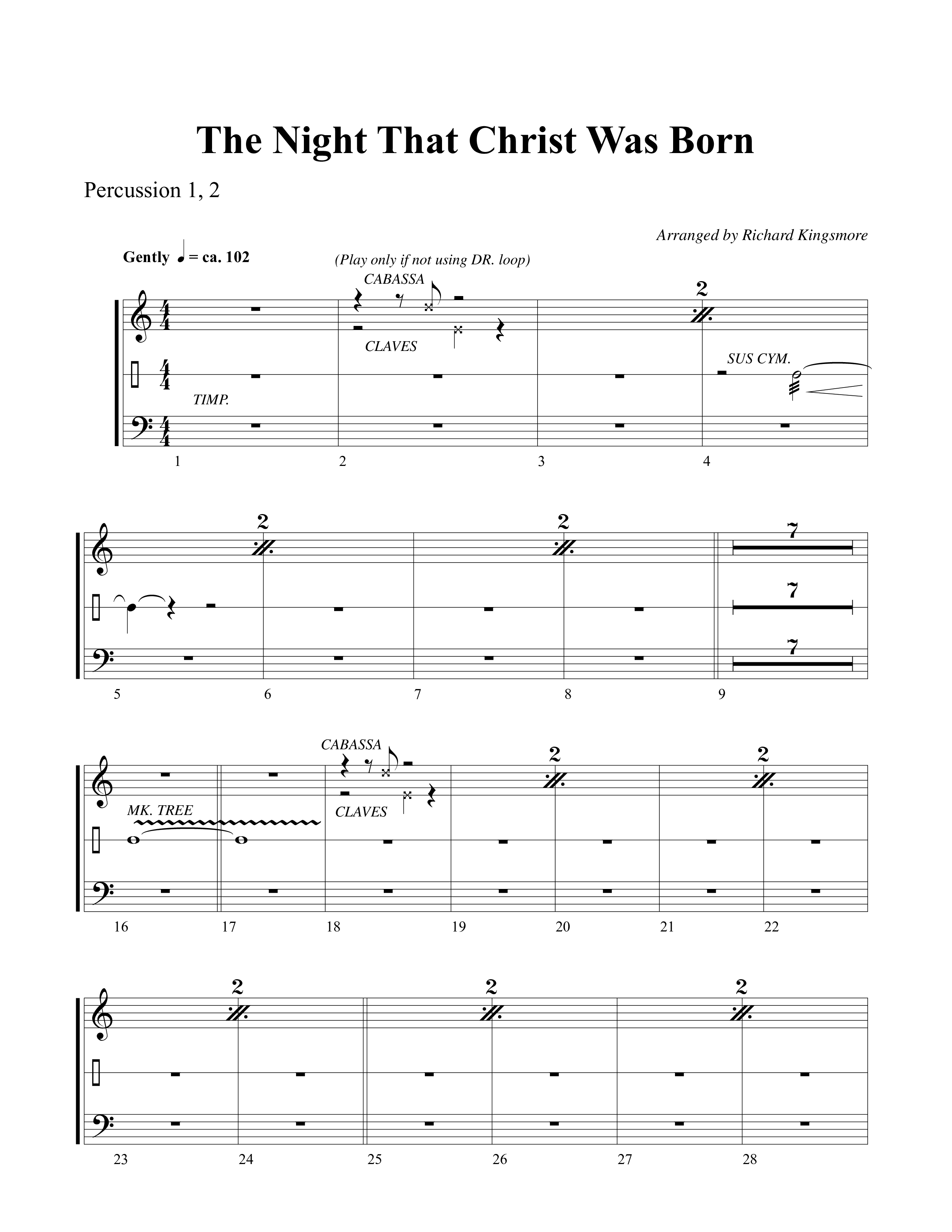 The Night That Christ Was Born Percussion 1/2 (Word Music Choral / Arr. Richard Kingsmore)