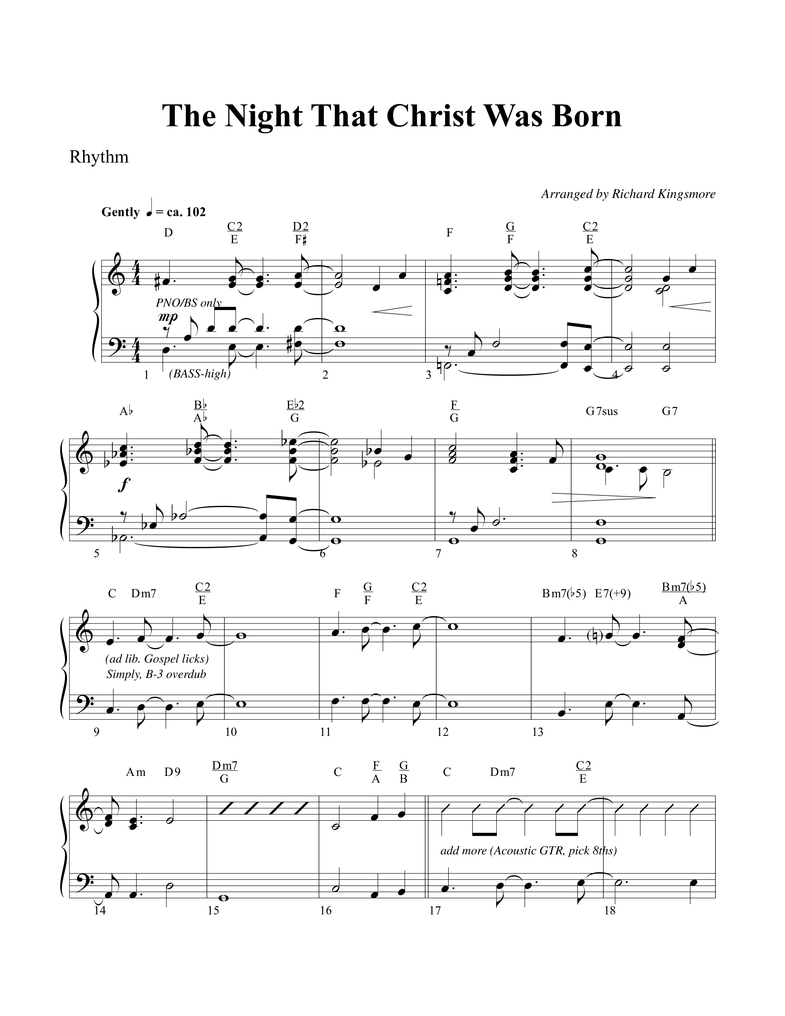 The Night That Christ Was Born Rhythm Chart (Word Music Choral / Arr. Richard Kingsmore)