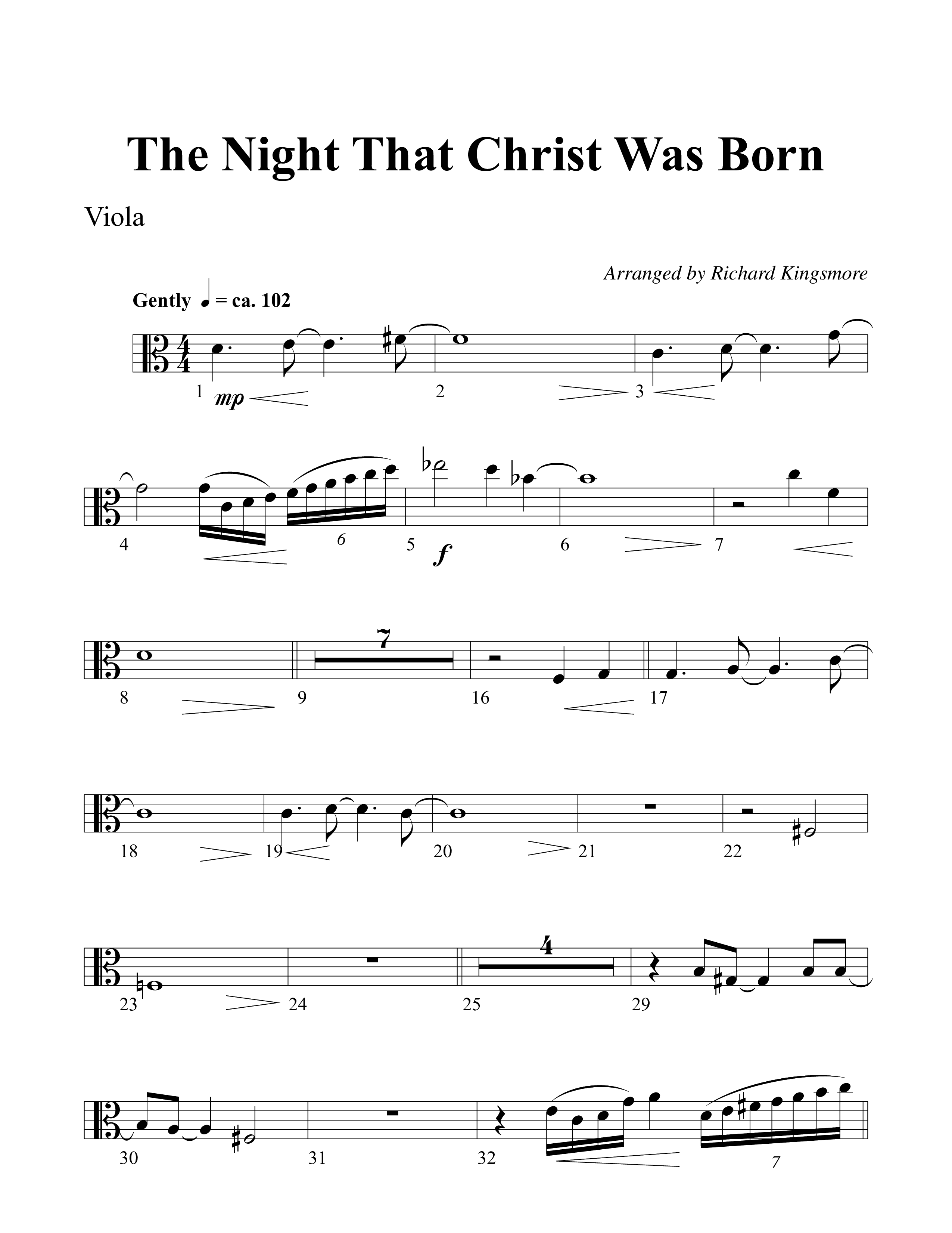 The Night That Christ Was Born Viola (Word Music Choral / Arr. Richard Kingsmore)