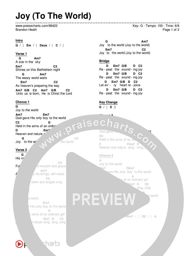 Joy (To The World) Chords & Lyrics (Brandon Heath)