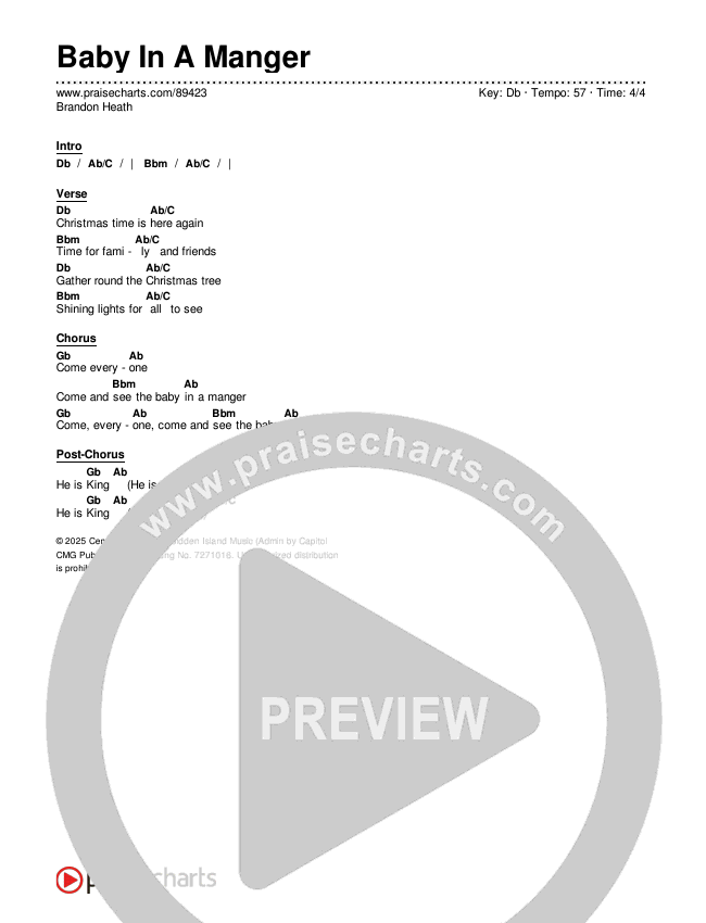 Baby In A Manger Chords & Lyrics (Brandon Heath)