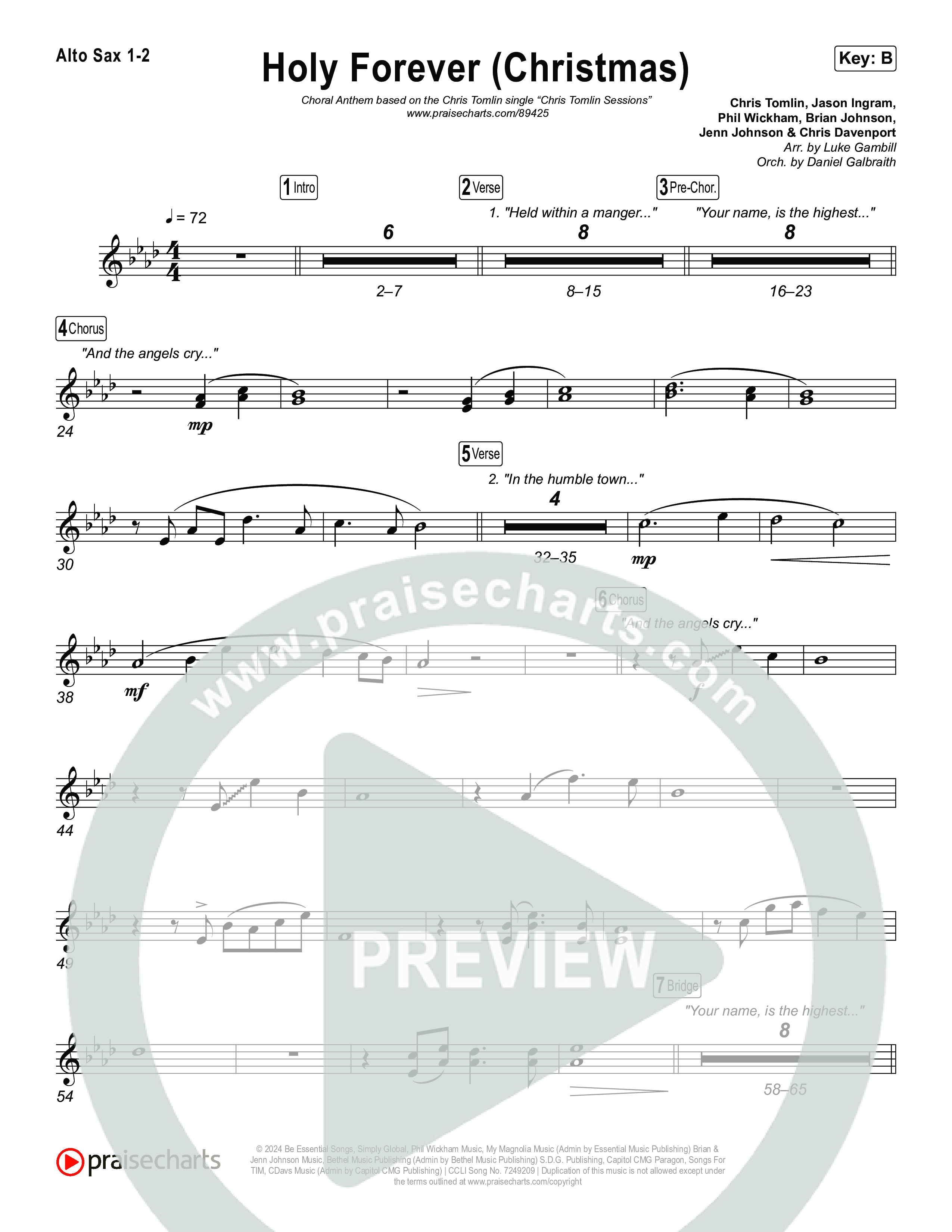 Holy Forever (Christmas) (Choral Anthem SATB) Sax Pack (Chris Tomlin / Arr. Luke Gambill)