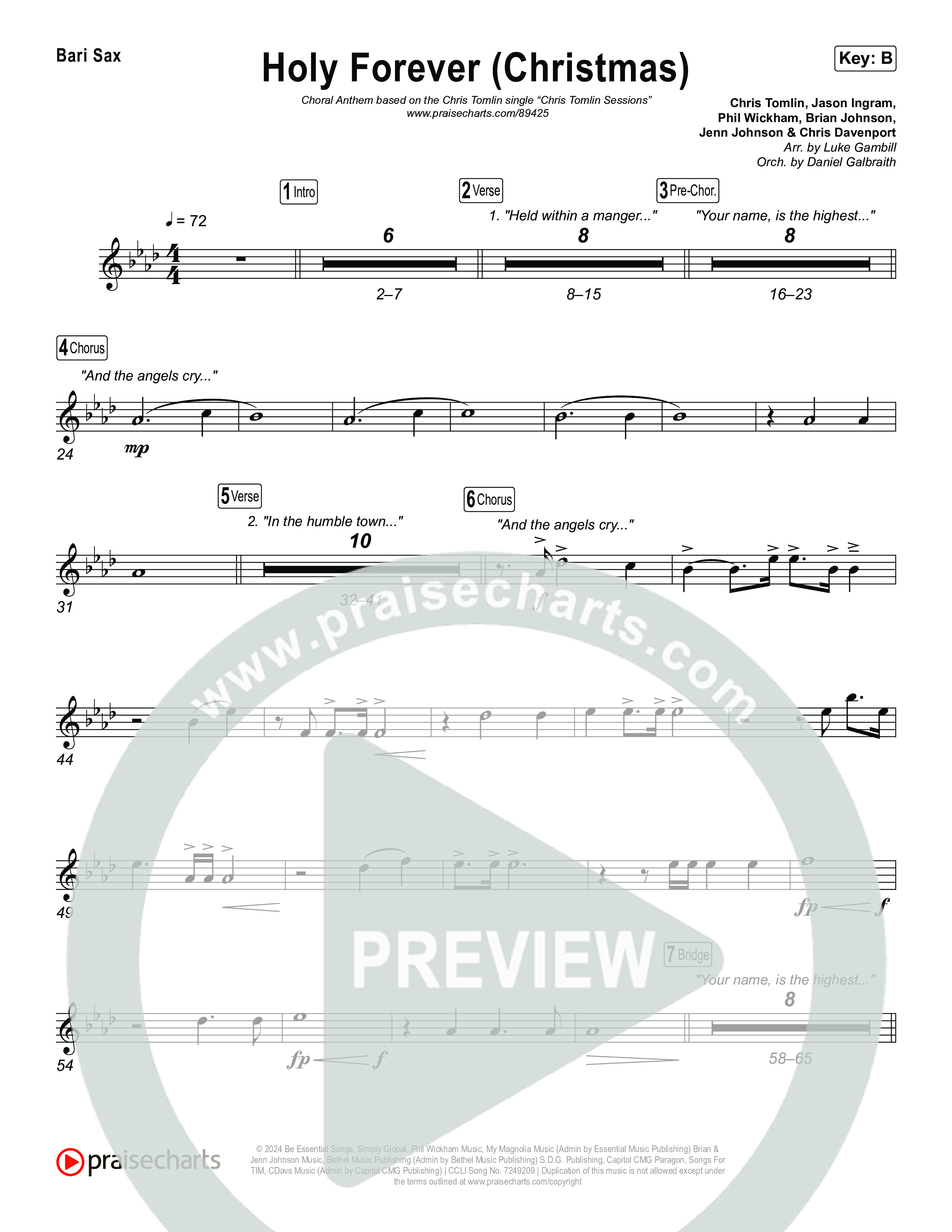 Holy Forever (Christmas) (Choral Anthem SATB) Bari Sax (Chris Tomlin / Arr. Luke Gambill)