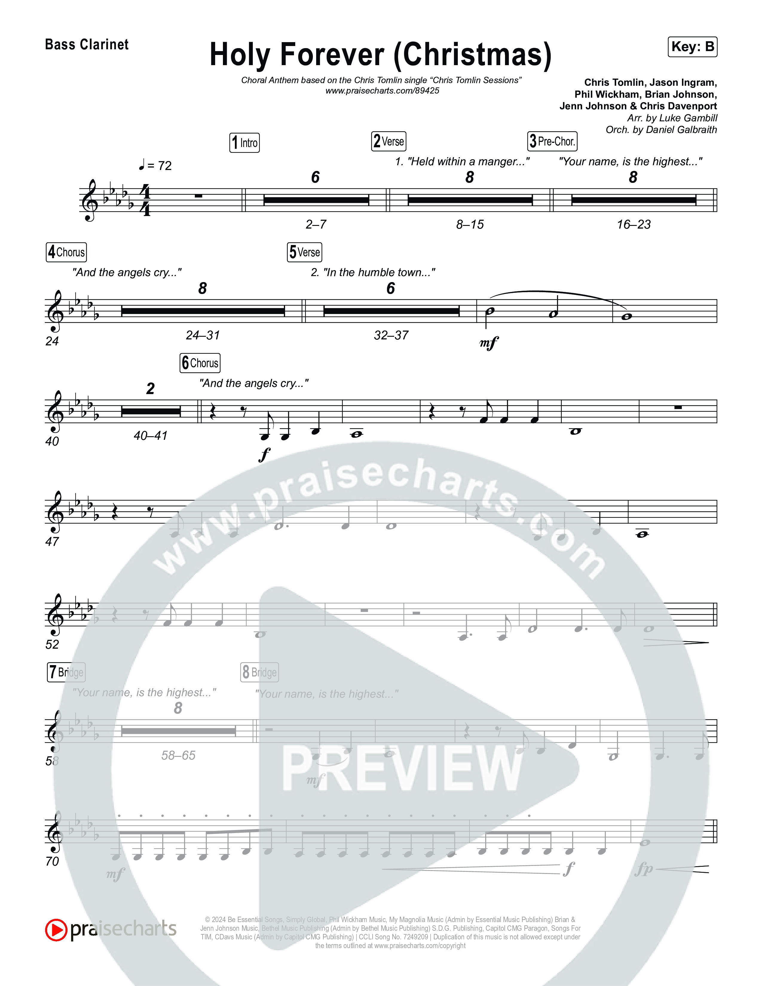 Holy Forever (Christmas) (Choral Anthem SATB) Clarinet 1,2 (Chris Tomlin / Arr. Luke Gambill)