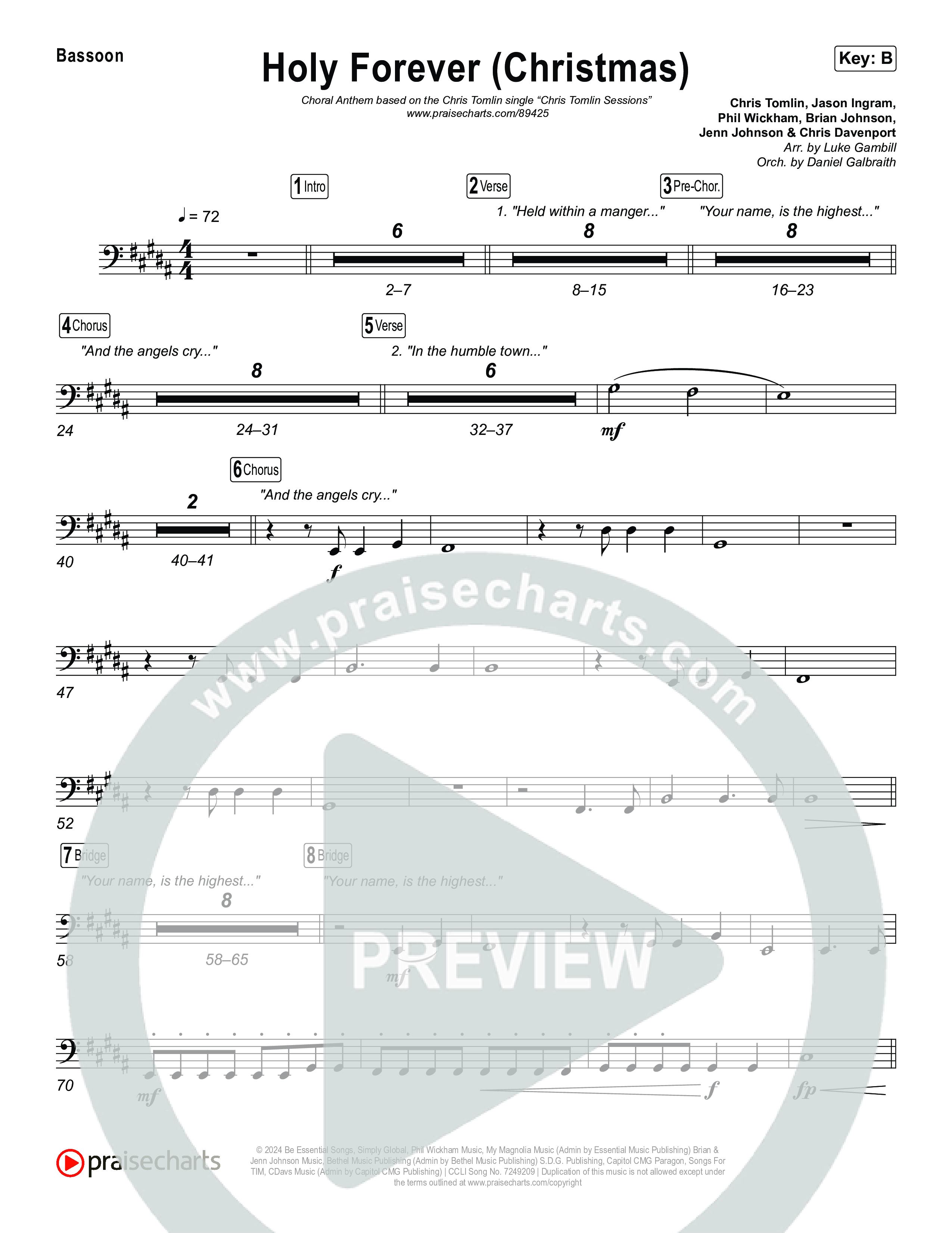 Holy Forever (Christmas) (Choral Anthem SATB) Bassoon (Chris Tomlin / Arr. Luke Gambill)