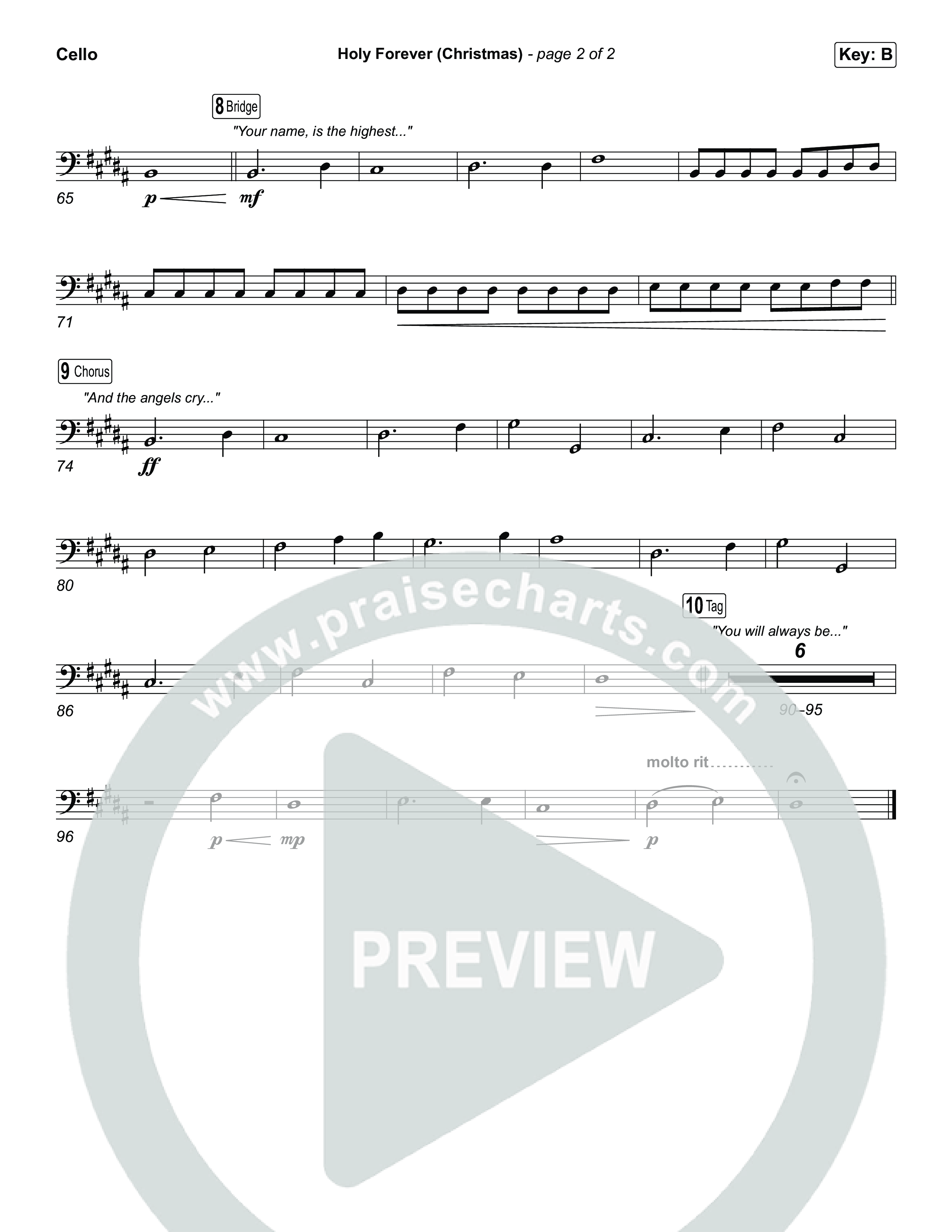 Holy Forever (Christmas) (Choral Anthem SATB) Cello (Chris Tomlin / Arr. Luke Gambill)