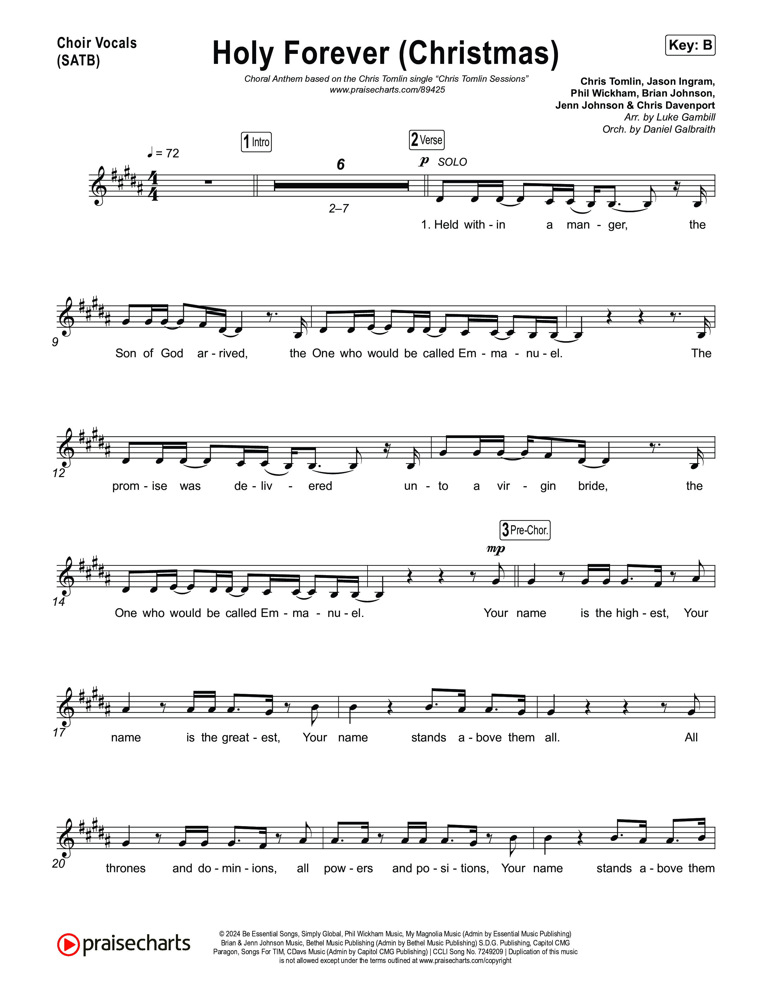 Holy Forever (Christmas) (Choral Anthem SATB) Choir Sheet (SATB) (Chris Tomlin / Arr. Luke Gambill)