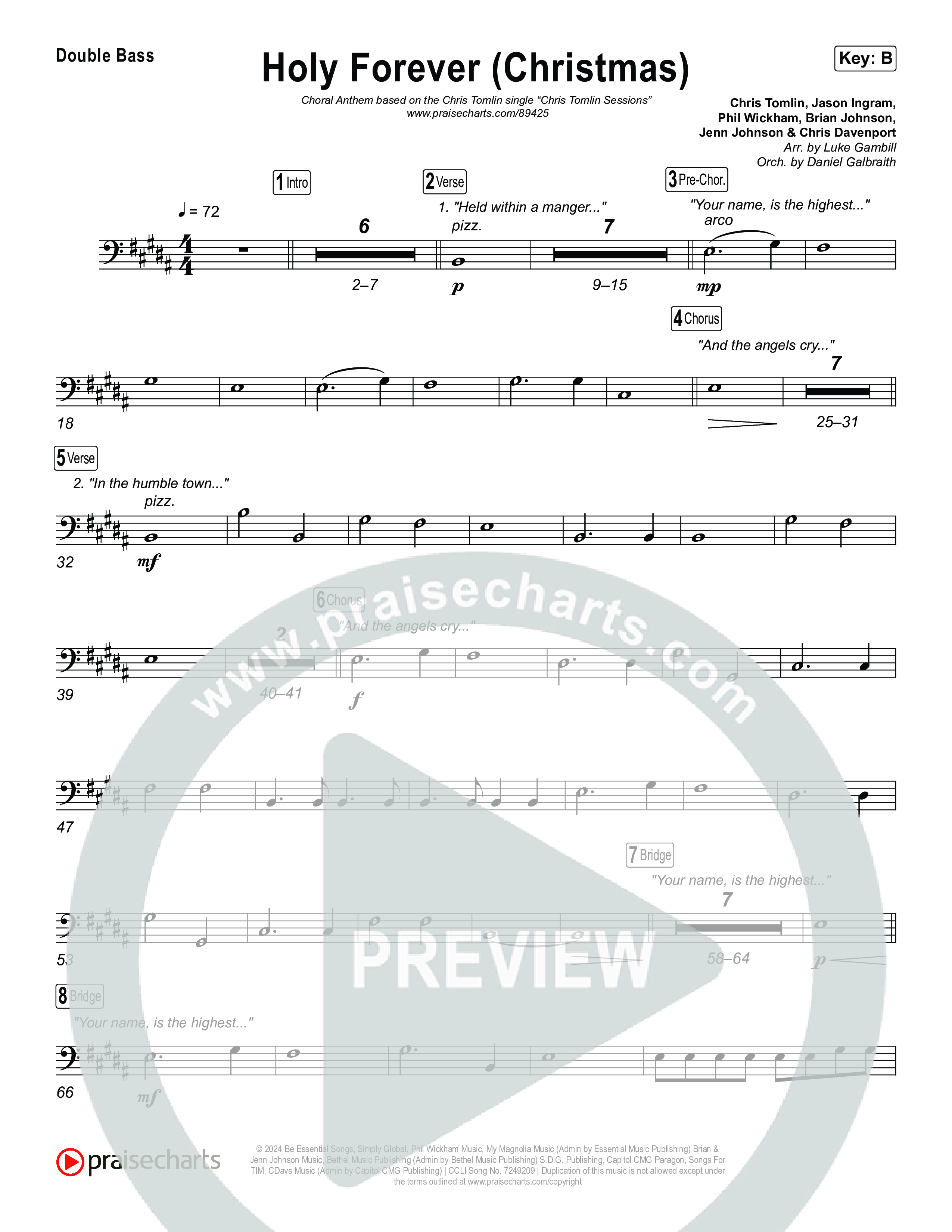 Holy Forever (Christmas) (Choral Anthem SATB) String Bass (Chris Tomlin / Arr. Luke Gambill)