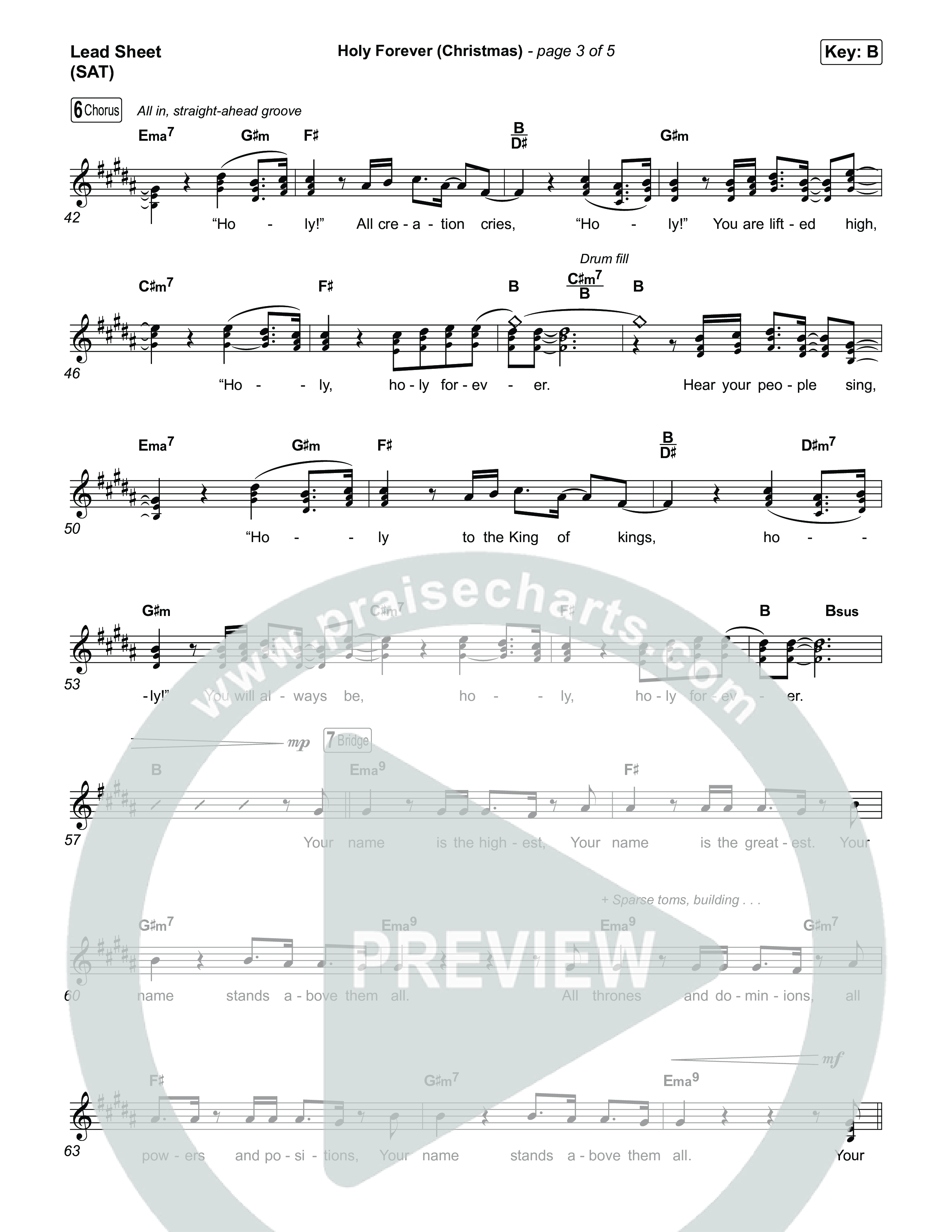 Holy Forever (Christmas) (Choral Anthem SATB) Lead Sheet (SAT) (Chris Tomlin / Arr. Luke Gambill)