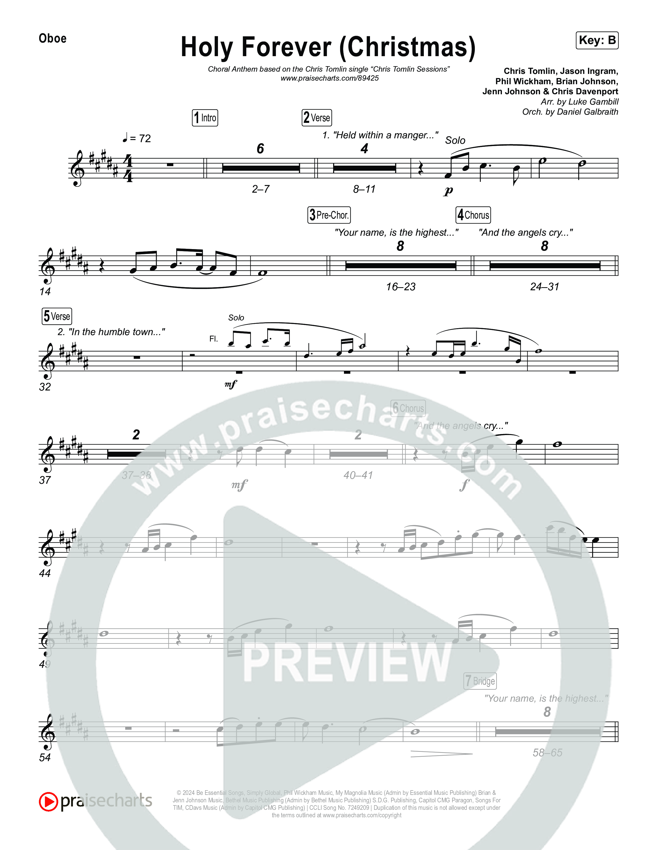 Holy Forever (Christmas) (Choral Anthem SATB) Oboe (Chris Tomlin / Arr. Luke Gambill)