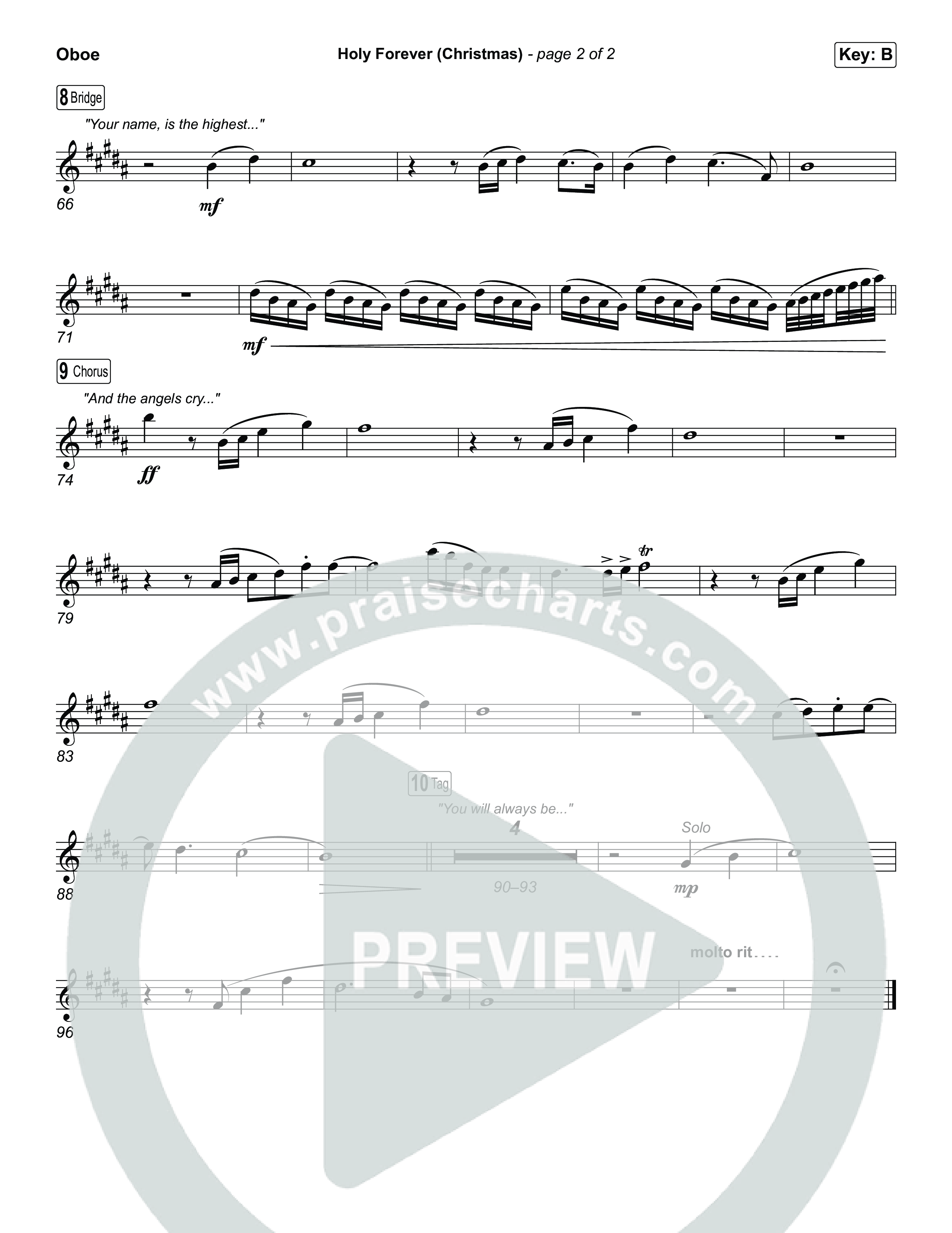 Holy Forever (Christmas) (Choral Anthem SATB) Oboe (Chris Tomlin / Arr. Luke Gambill)