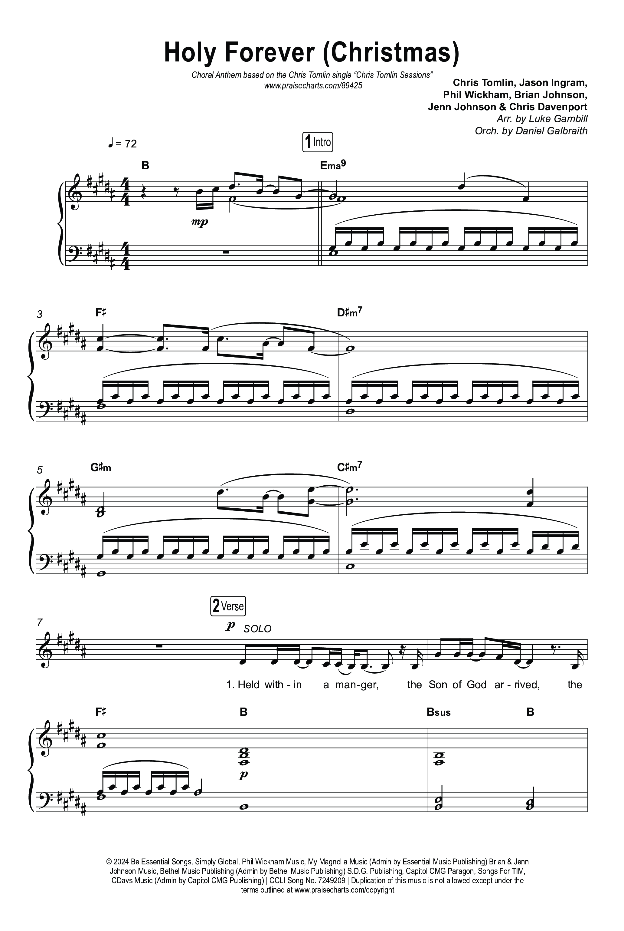 Holy Forever (Christmas) (Choral Anthem SATB) Octavo (SATB & Pno) (Chris Tomlin / Arr. Luke Gambill)