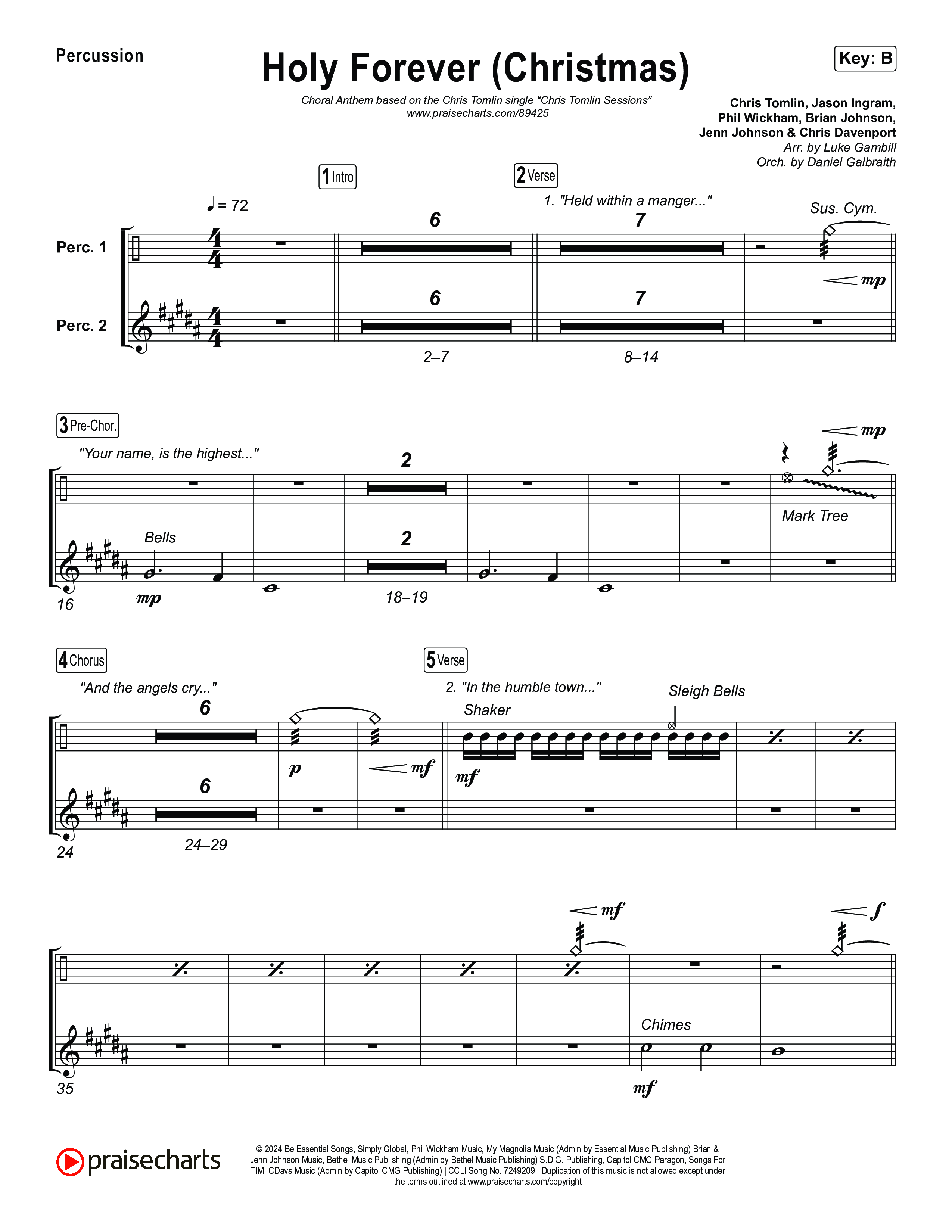 Holy Forever (Christmas) (Choral Anthem SATB) Percussion (Chris Tomlin / Arr. Luke Gambill)