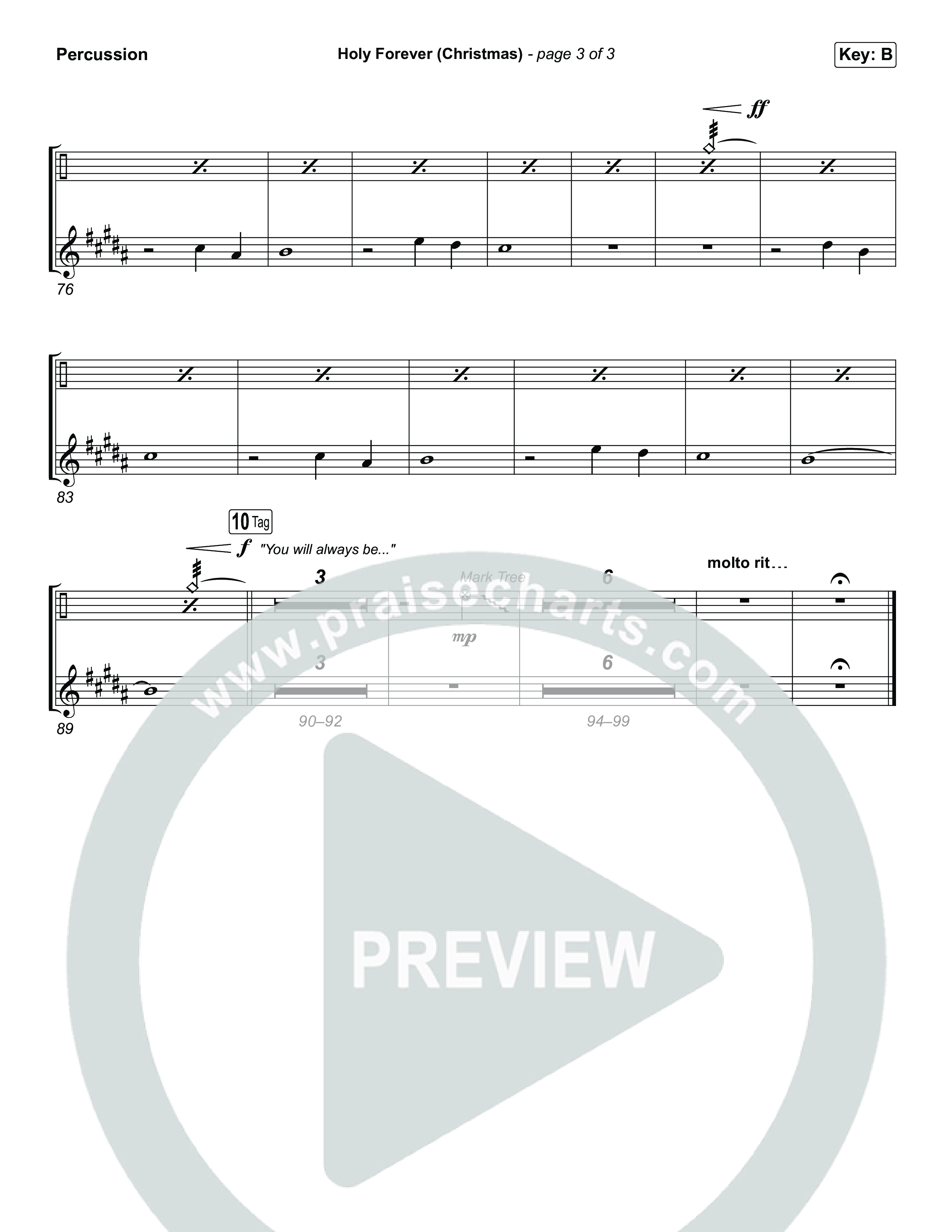 Holy Forever (Christmas) (Choral Anthem SATB) Percussion (Chris Tomlin / Arr. Luke Gambill)