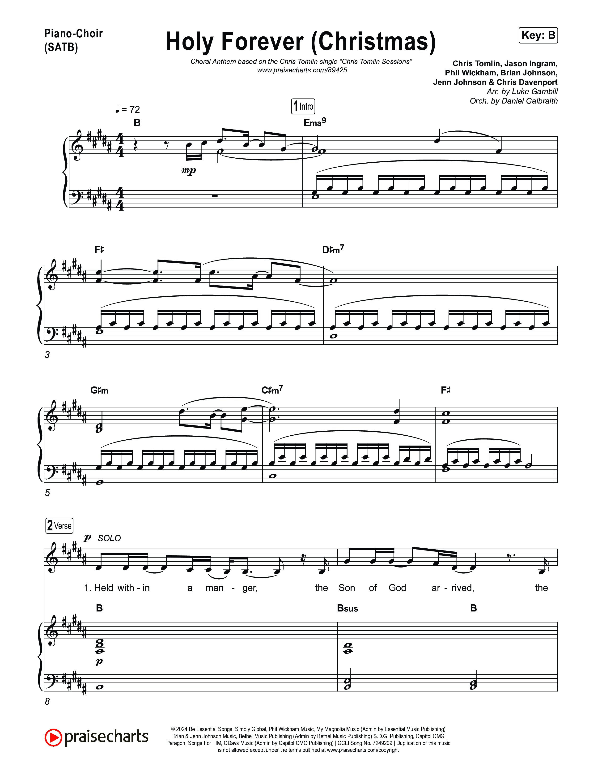Holy Forever (Christmas) (Choral Anthem SATB) Piano/Vocal (SATB) (Chris Tomlin / Arr. Luke Gambill)