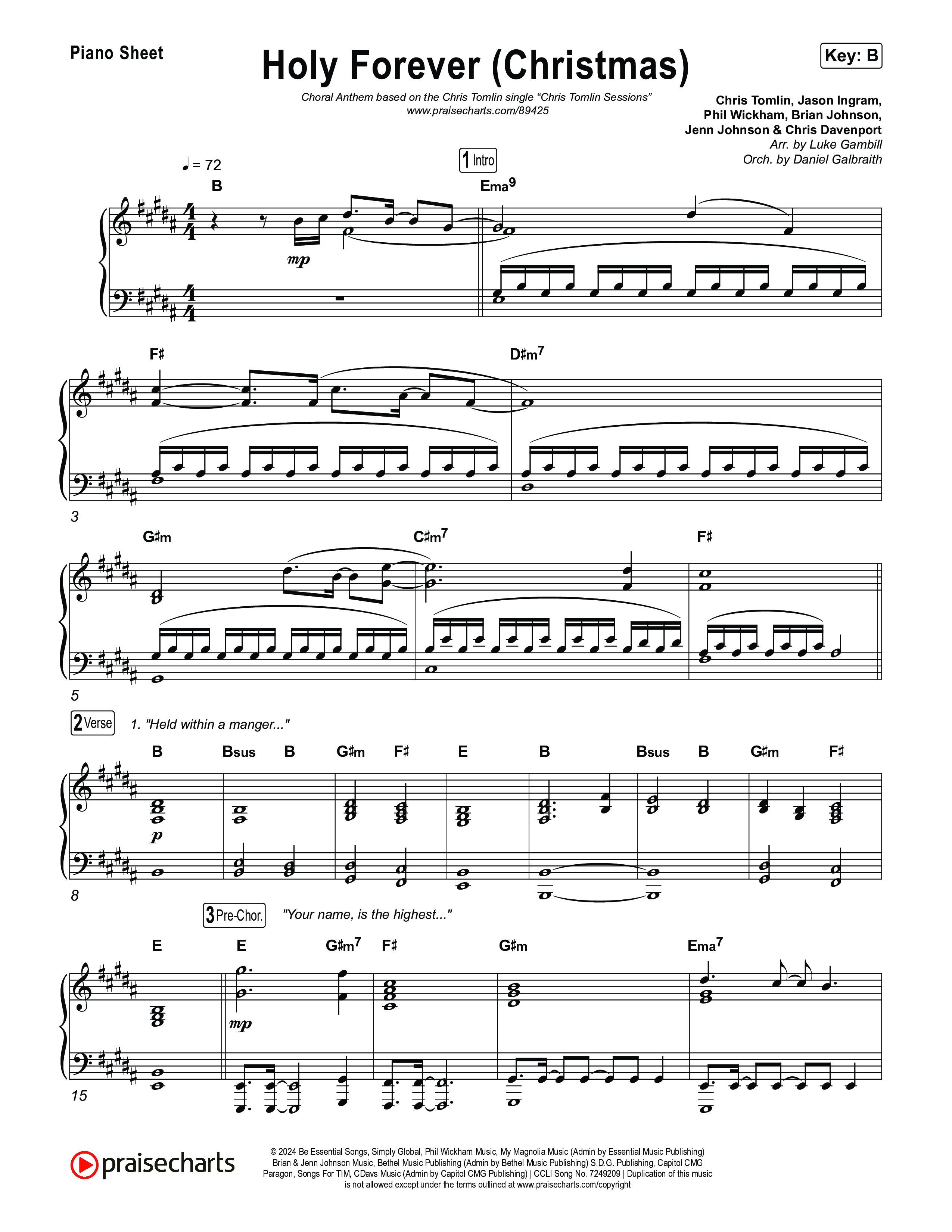 Holy Forever (Christmas) (Choral Anthem SATB) Piano Sheet (Chris Tomlin / Arr. Luke Gambill)