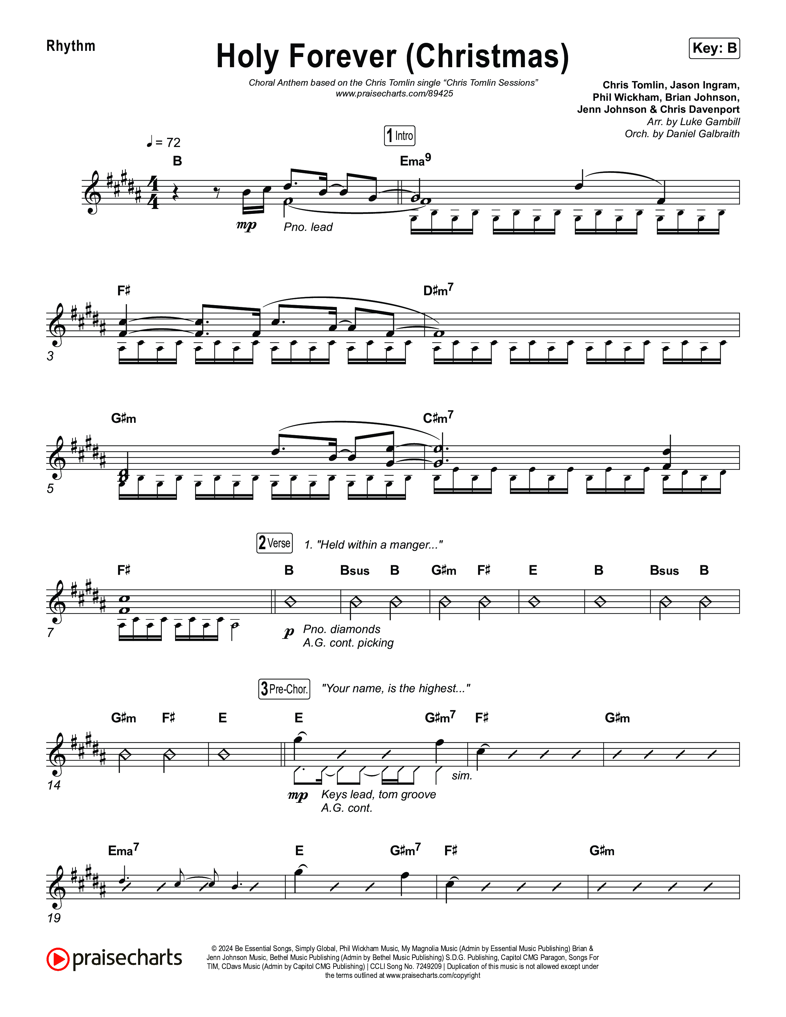 Holy Forever (Christmas) (Choral Anthem SATB) Rhythm Chart (Chris Tomlin / Arr. Luke Gambill)