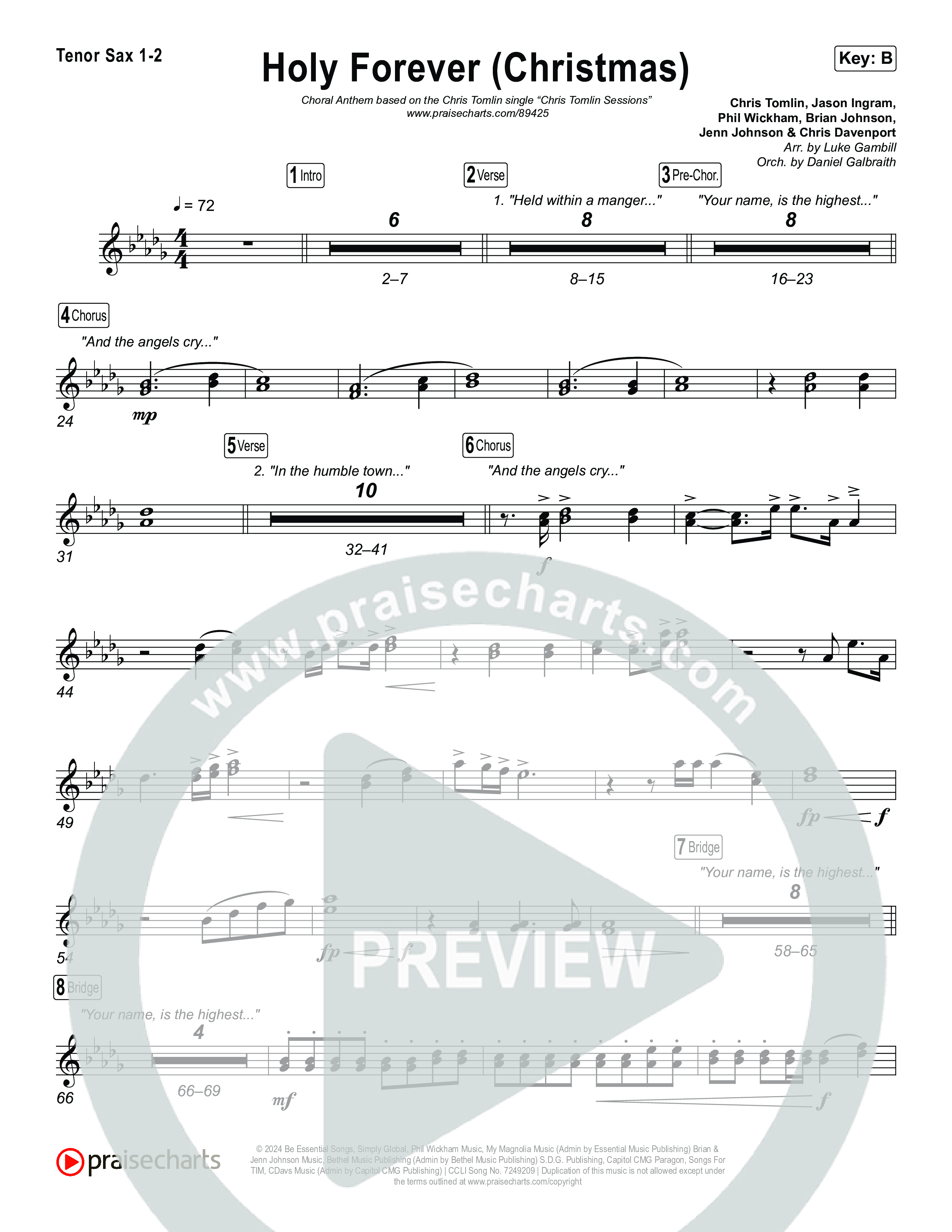 Holy Forever (Christmas) (Choral Anthem SATB) Sax Pack (Chris Tomlin / Arr. Luke Gambill)