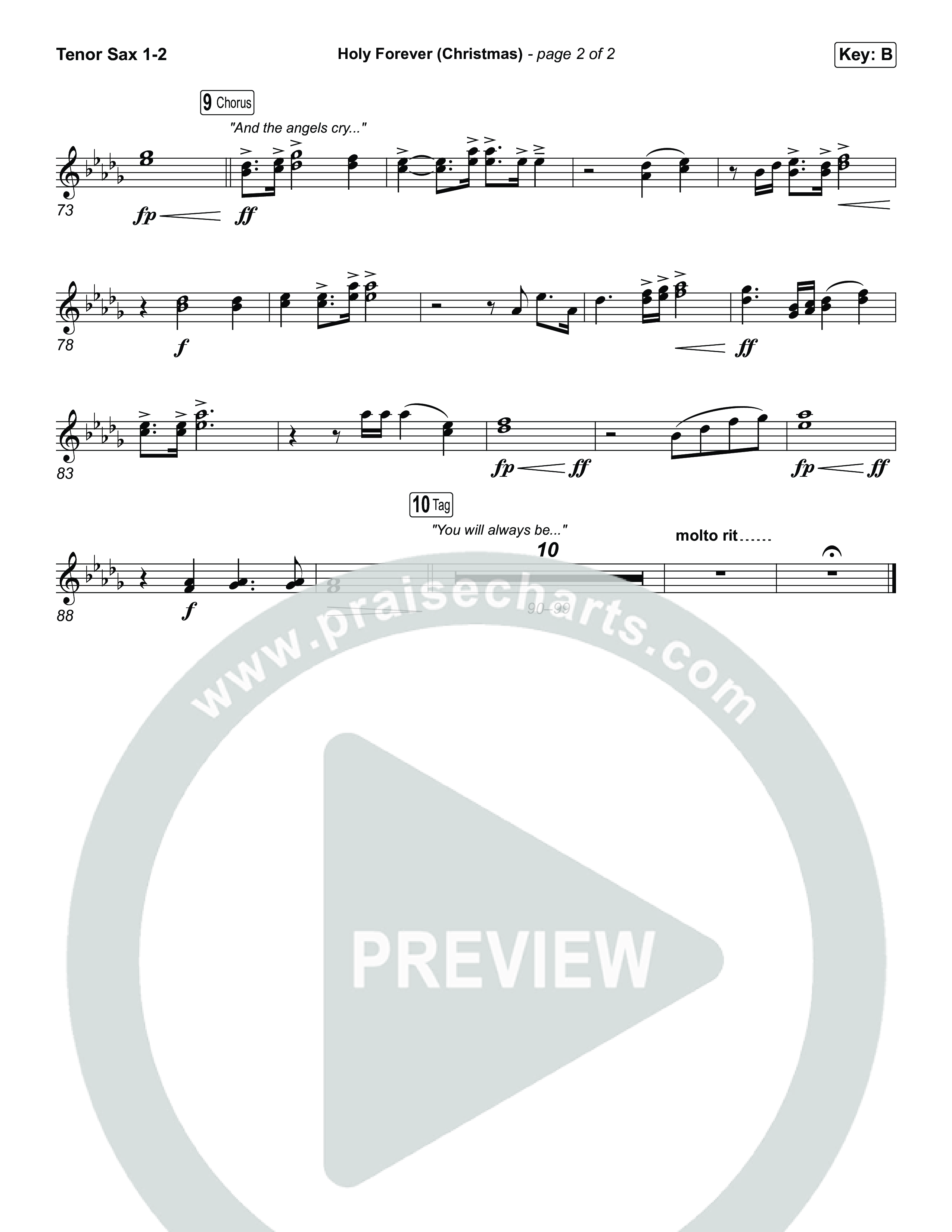 Holy Forever (Christmas) (Choral Anthem SATB) Tenor Sax 1,2 (Chris Tomlin / Arr. Luke Gambill)
