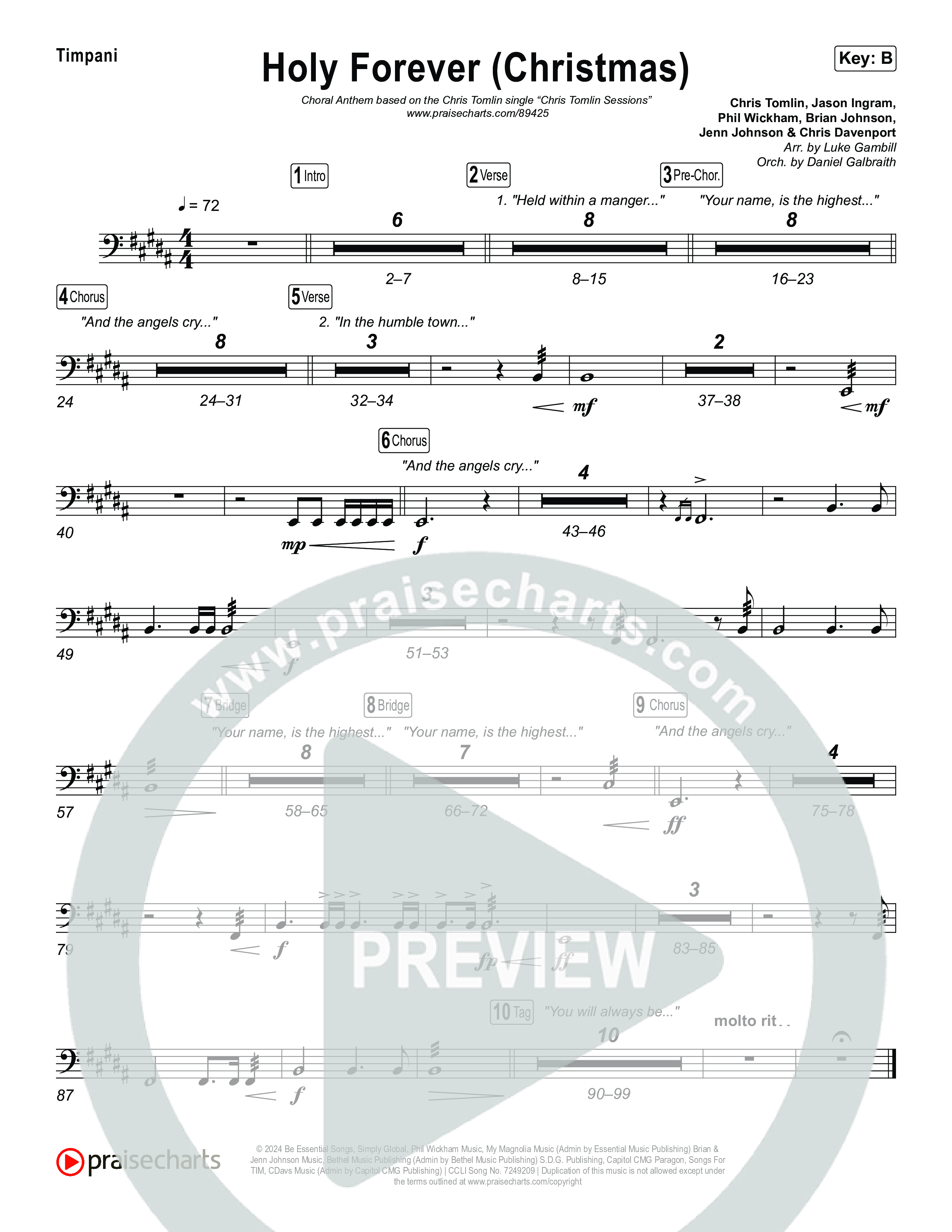 Holy Forever (Christmas) (Choral Anthem SATB) Timpani (Chris Tomlin / Arr. Luke Gambill)