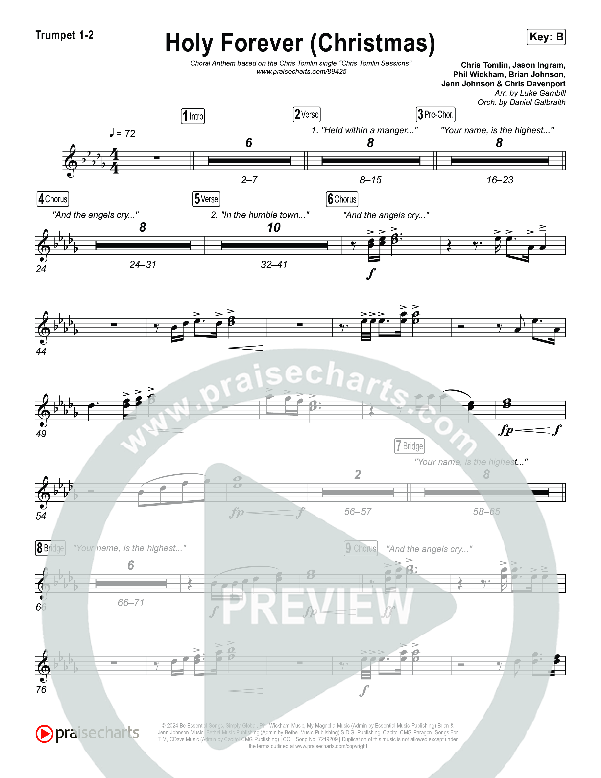 Holy Forever (Christmas) (Choral Anthem SATB) Brass Pack (Chris Tomlin / Arr. Luke Gambill)