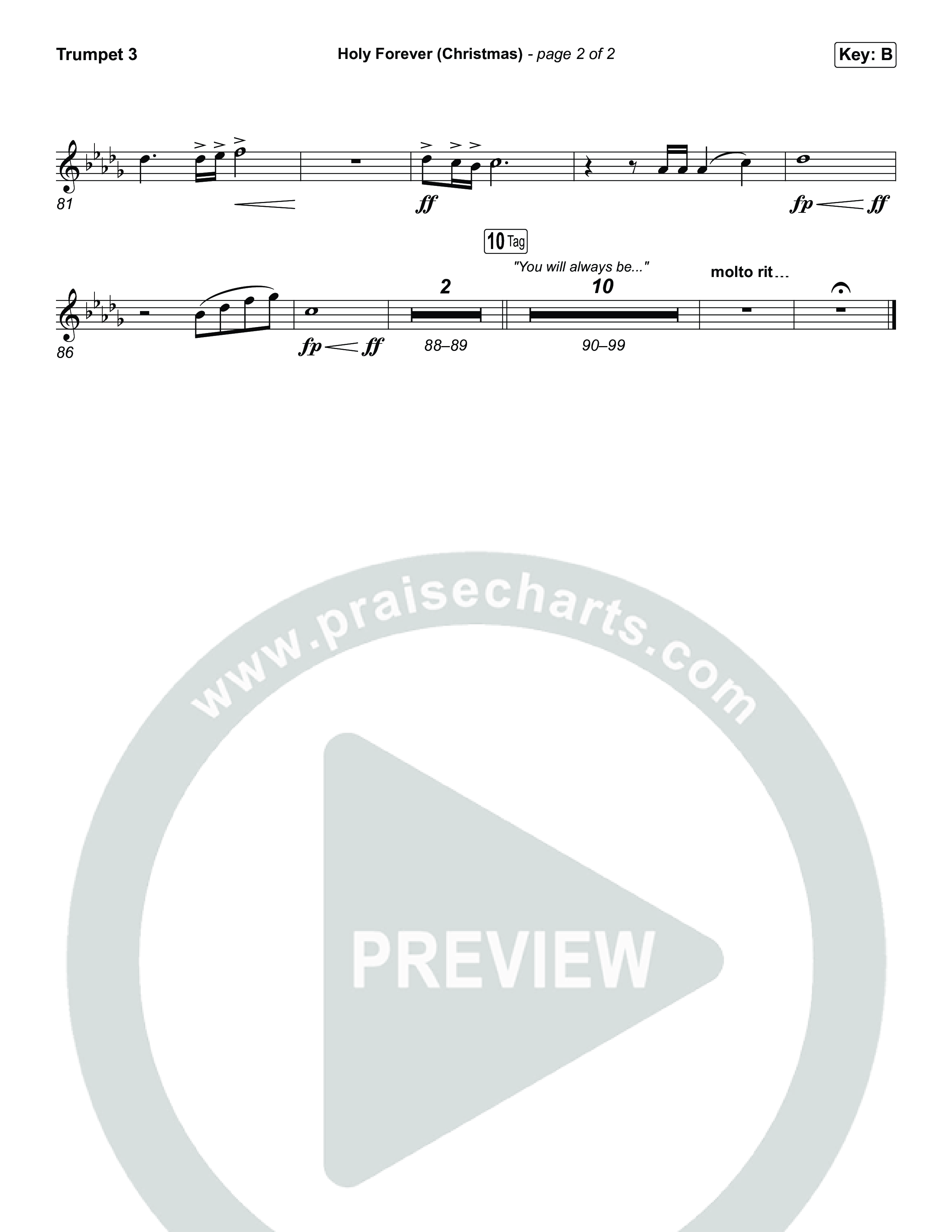 Holy Forever (Christmas) (Choral Anthem SATB) Trumpet 3 (Chris Tomlin / Arr. Luke Gambill)