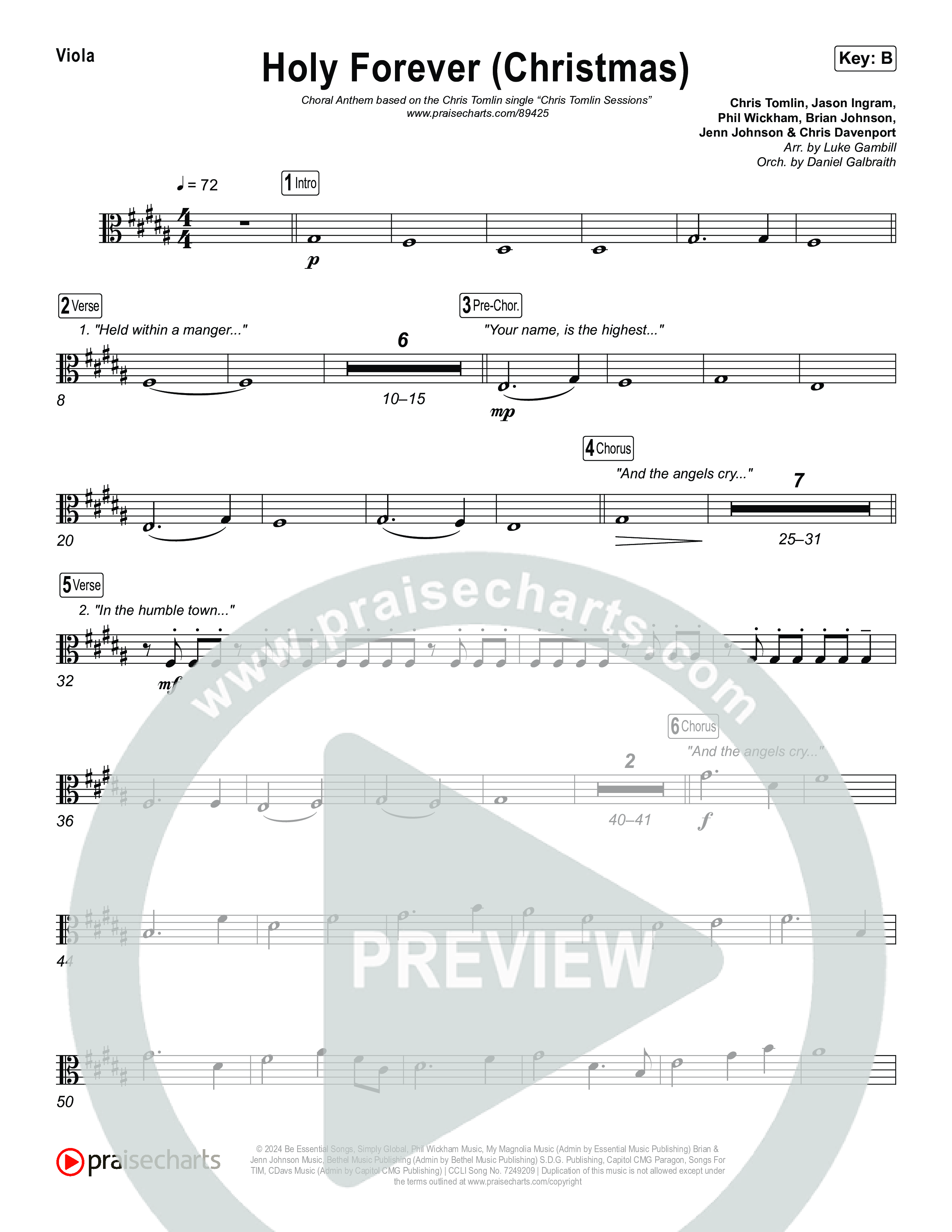 Holy Forever (Christmas) (Choral Anthem SATB) Viola (Chris Tomlin / Arr. Luke Gambill)