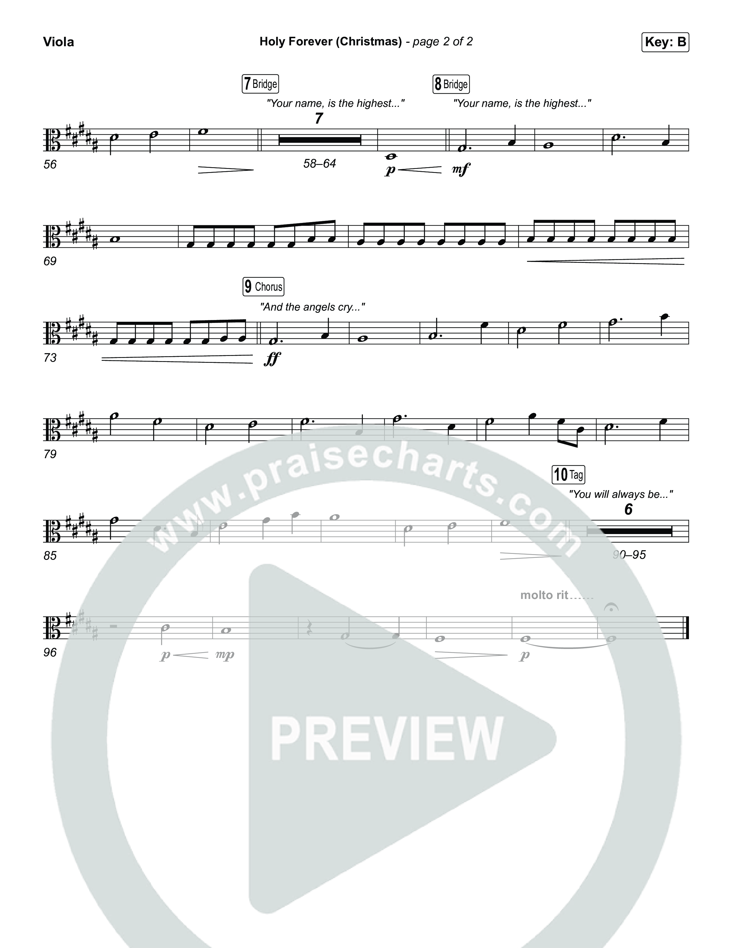 Holy Forever (Christmas) (Choral Anthem SATB) Viola (Chris Tomlin / Arr. Luke Gambill)