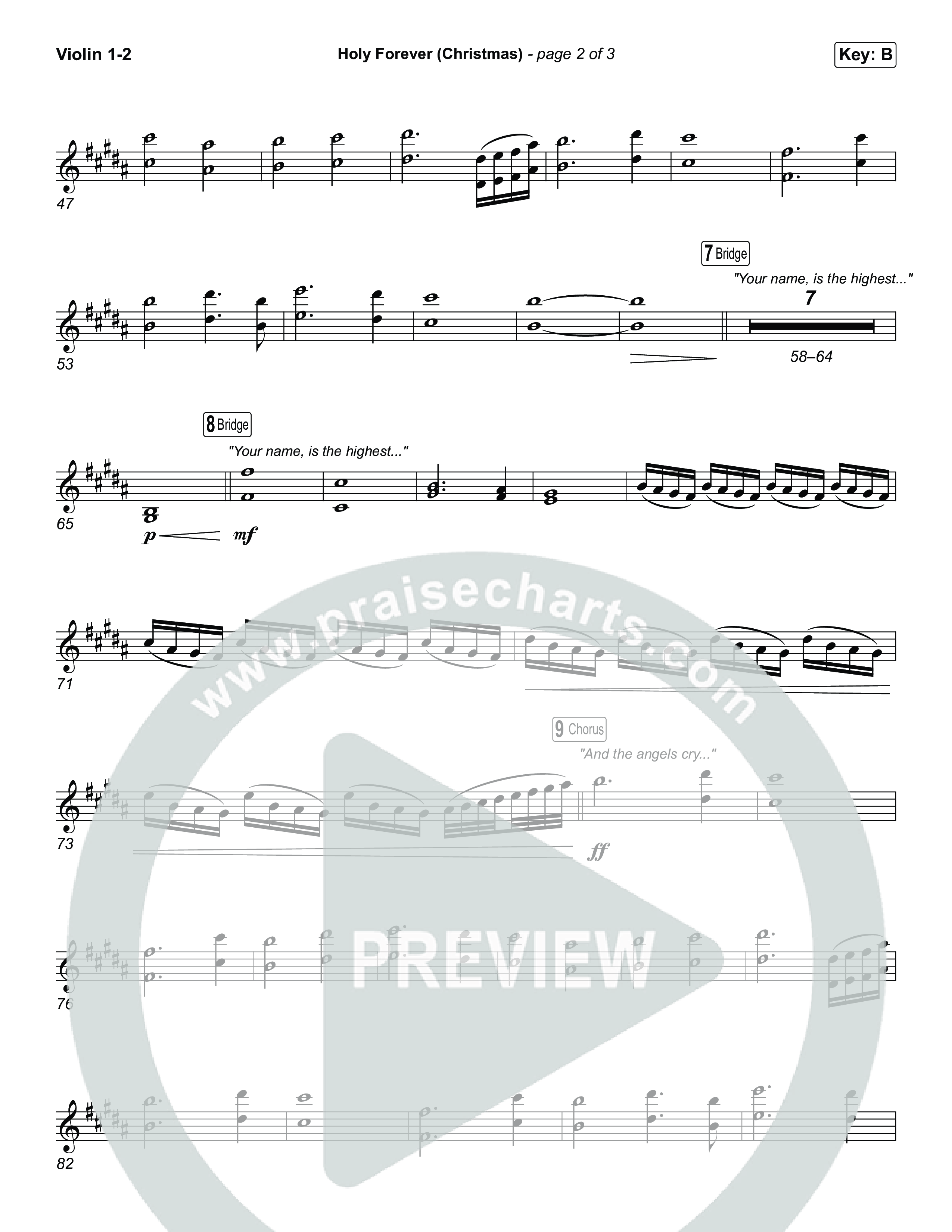 Holy Forever (Christmas) (Choral Anthem SATB) Violin 1,2 (Chris Tomlin / Arr. Luke Gambill)