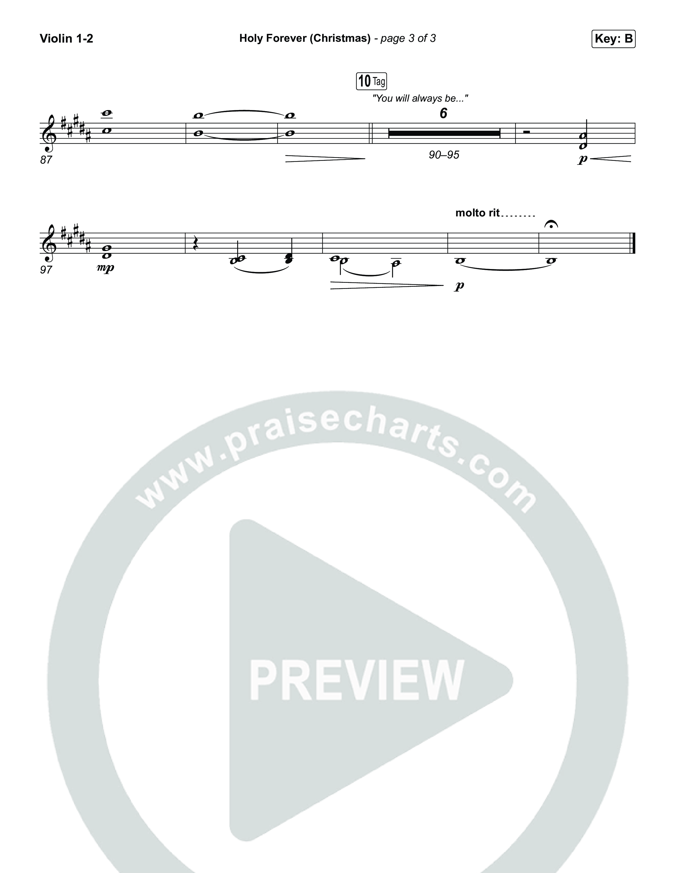 Holy Forever (Christmas) (Choral Anthem SATB) Violin 1,2 (Chris Tomlin / Arr. Luke Gambill)