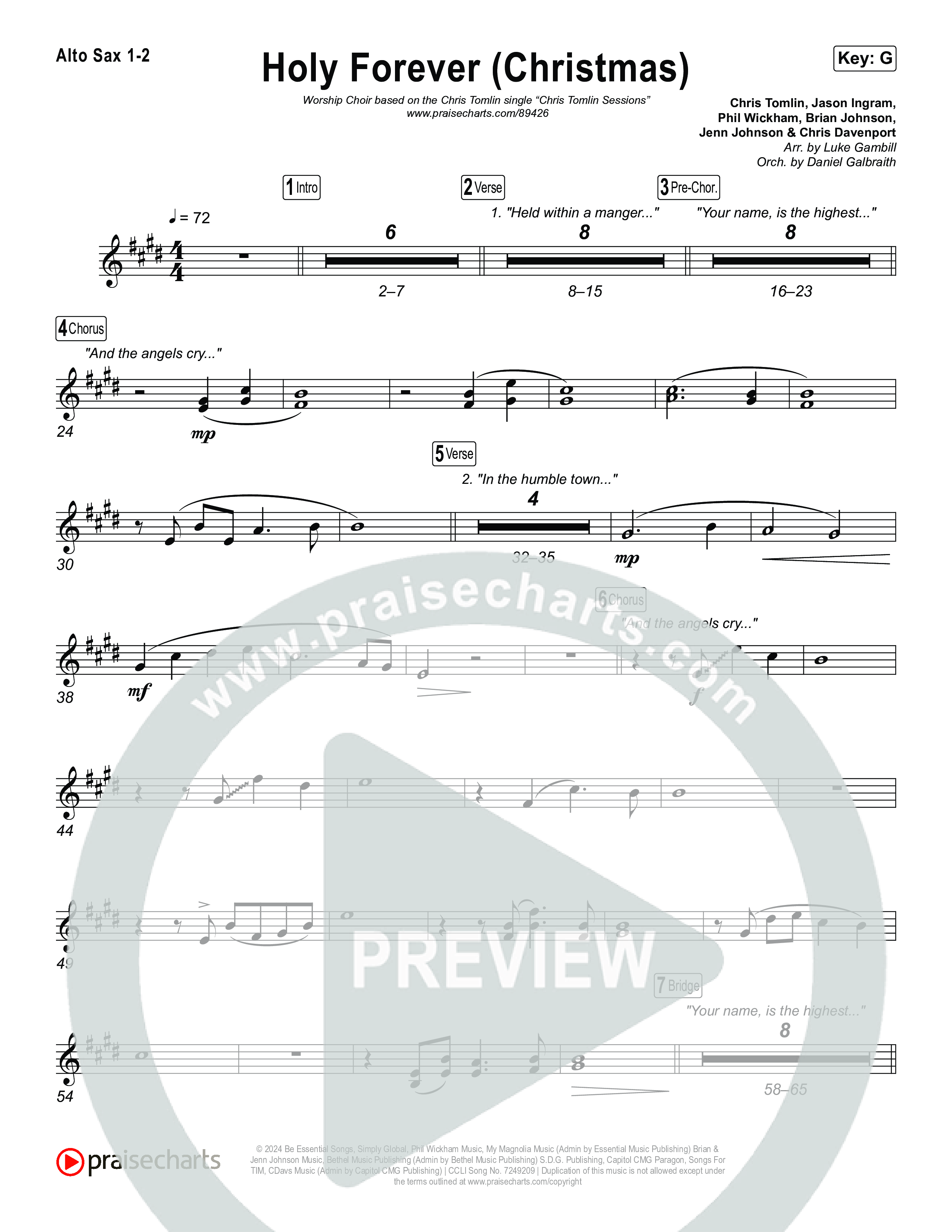 Holy Forever (Christmas) (Worship Choir/SAB) Alto Sax 1/2 (Chris Tomlin / Arr. Luke Gambill)