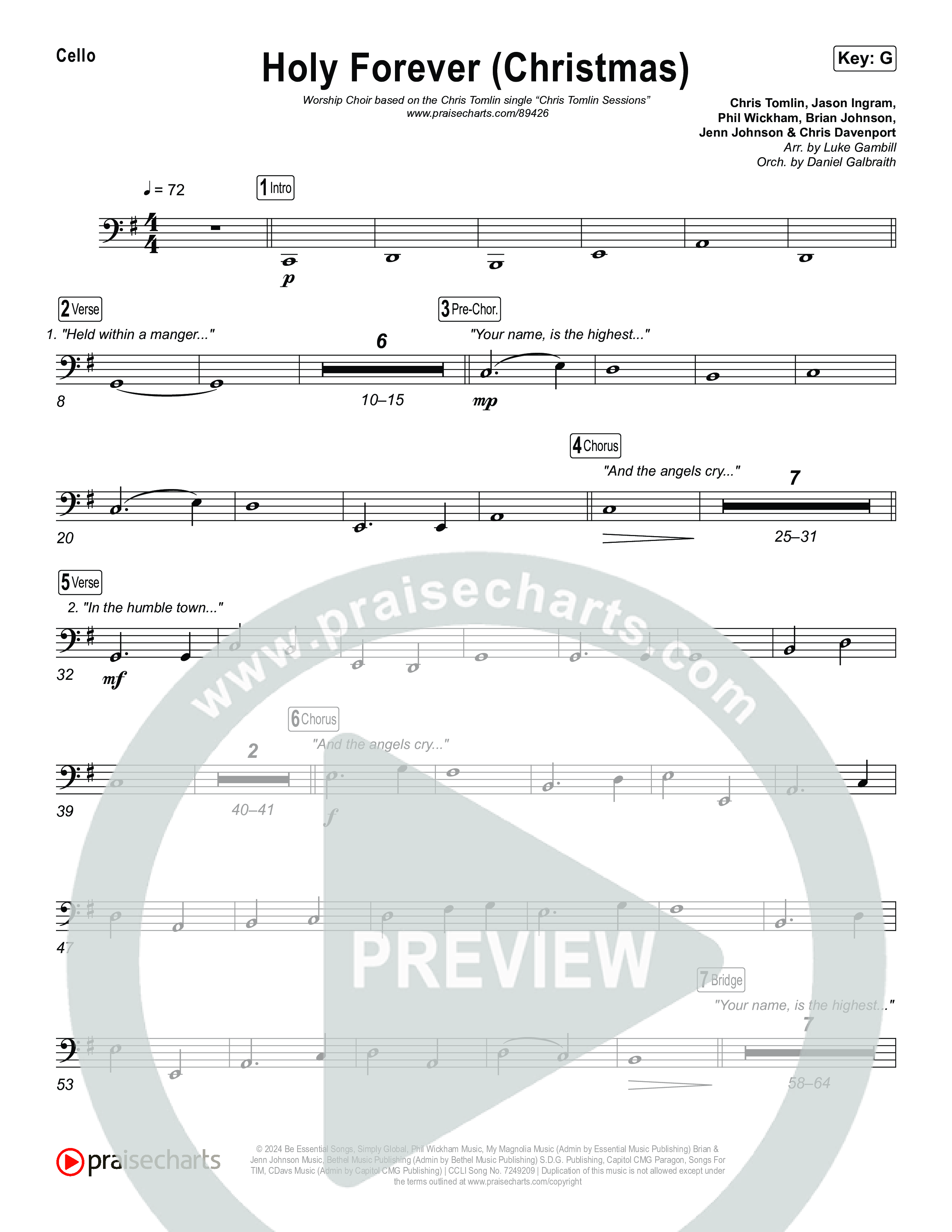 Holy Forever (Christmas) (Worship Choir/SAB) Cello (Chris Tomlin / Arr. Luke Gambill)