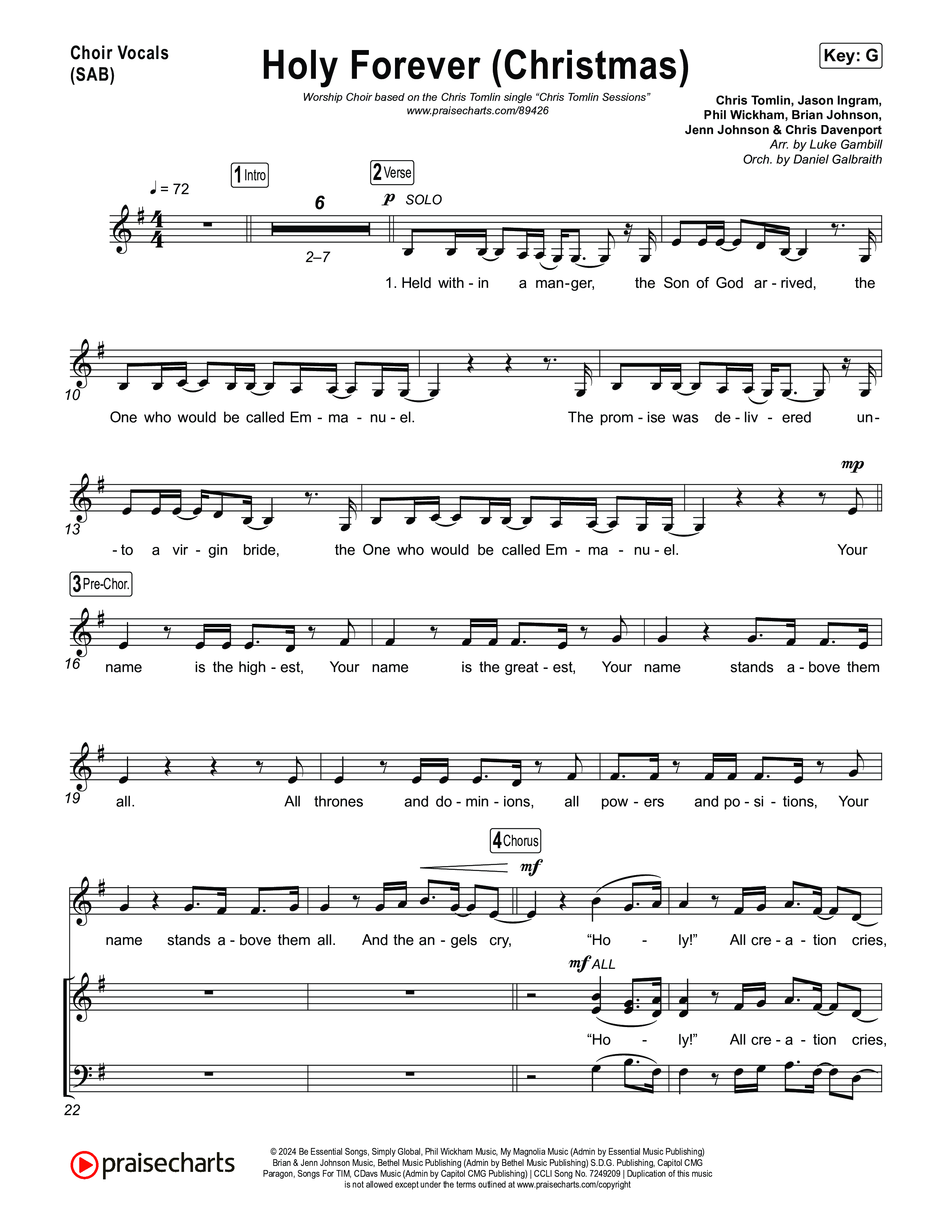 Holy Forever (Christmas) (Worship Choir/SAB) Choir Sheet (SAB) (Chris Tomlin / Arr. Luke Gambill)