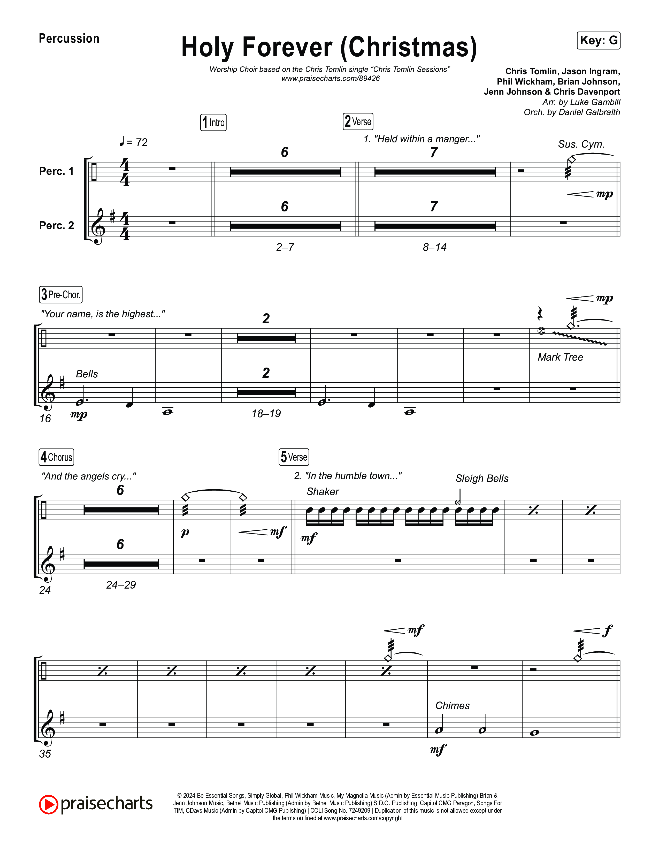 Holy Forever (Christmas) (Worship Choir/SAB) Percussion (Chris Tomlin / Arr. Luke Gambill)