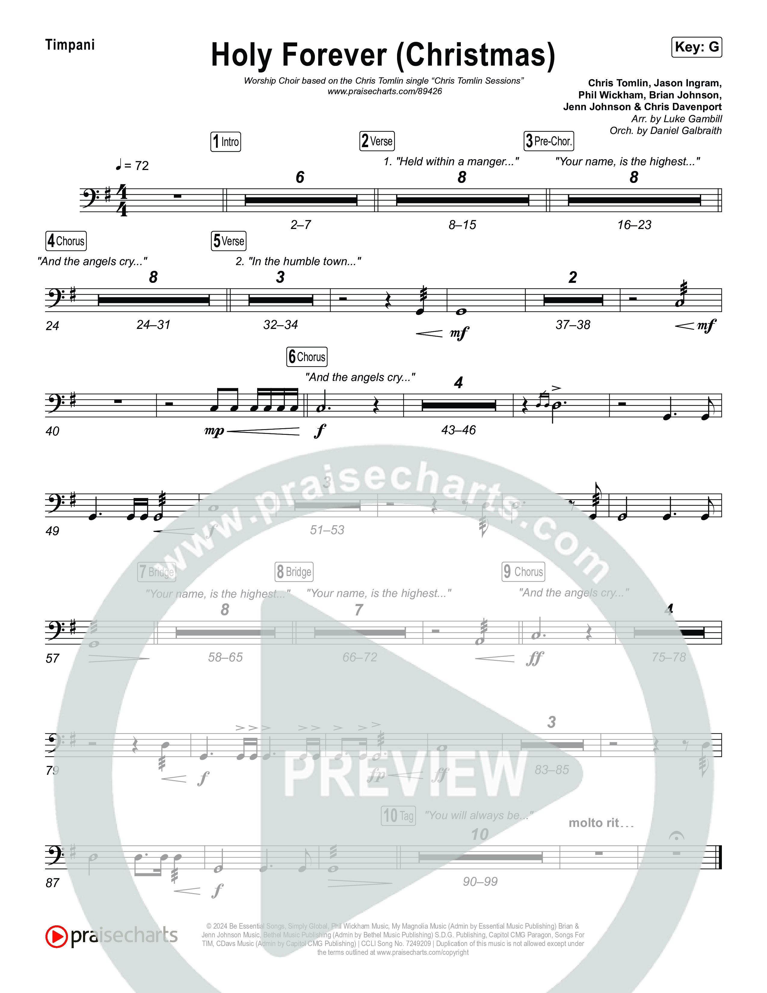 Holy Forever (Christmas) (Worship Choir/SAB) Timpani (Chris Tomlin / Arr. Luke Gambill)