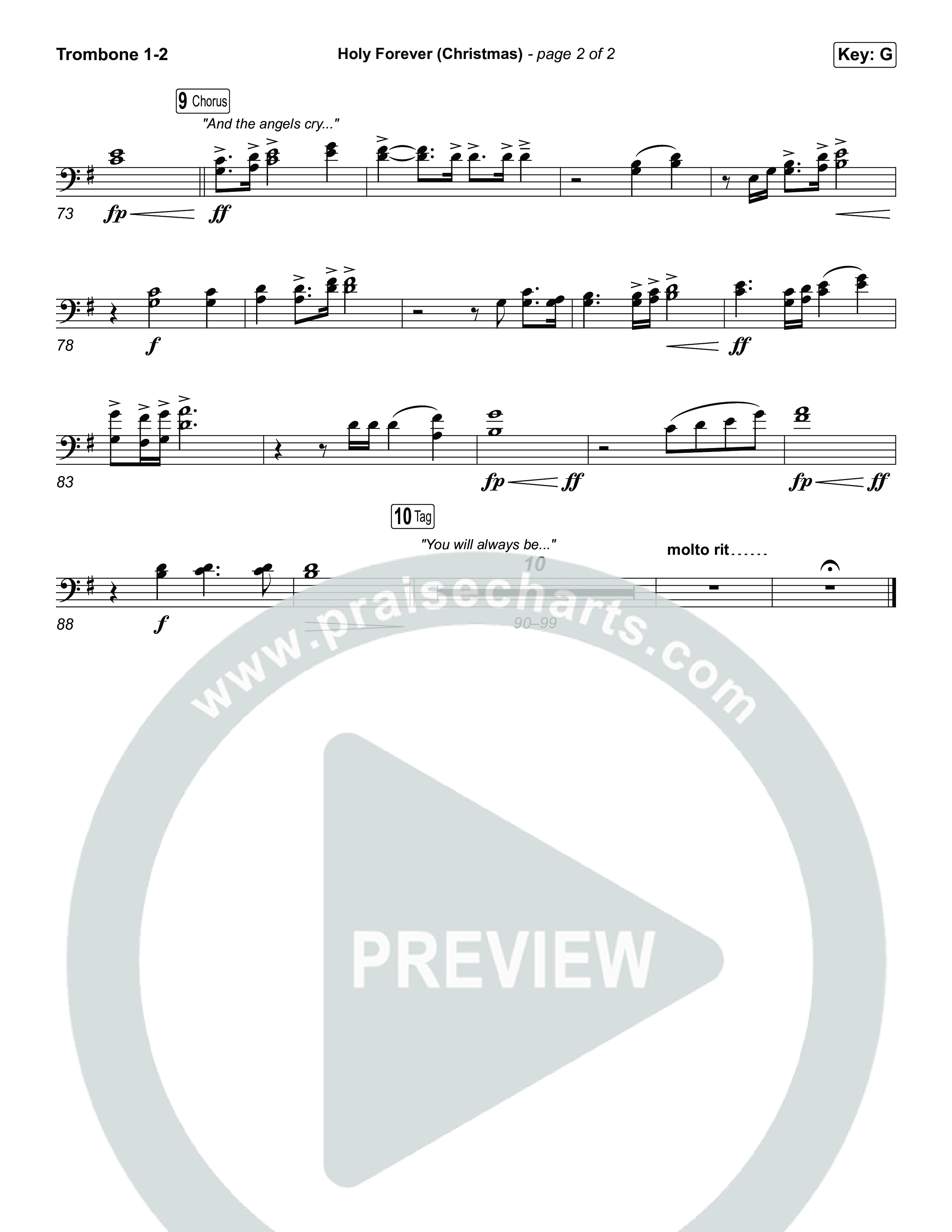 Holy Forever (Christmas) (Worship Choir/SAB) Trombone 1/2 (Chris Tomlin / Arr. Luke Gambill)