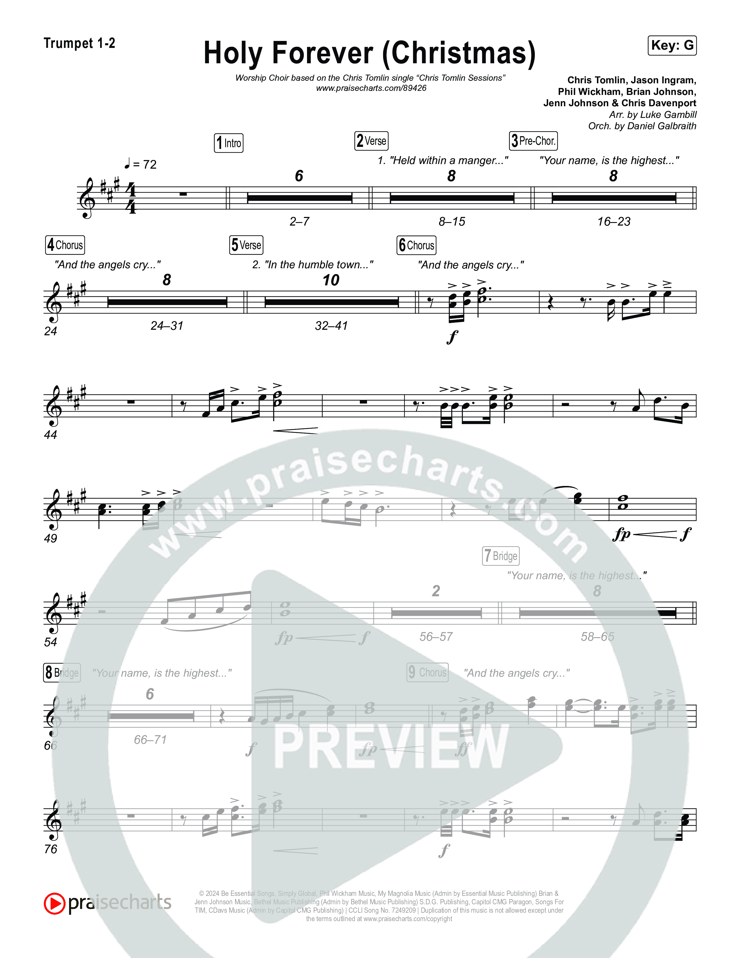 Holy Forever (Christmas) (Worship Choir/SAB) Trumpet 1,2 (Chris Tomlin / Arr. Luke Gambill)