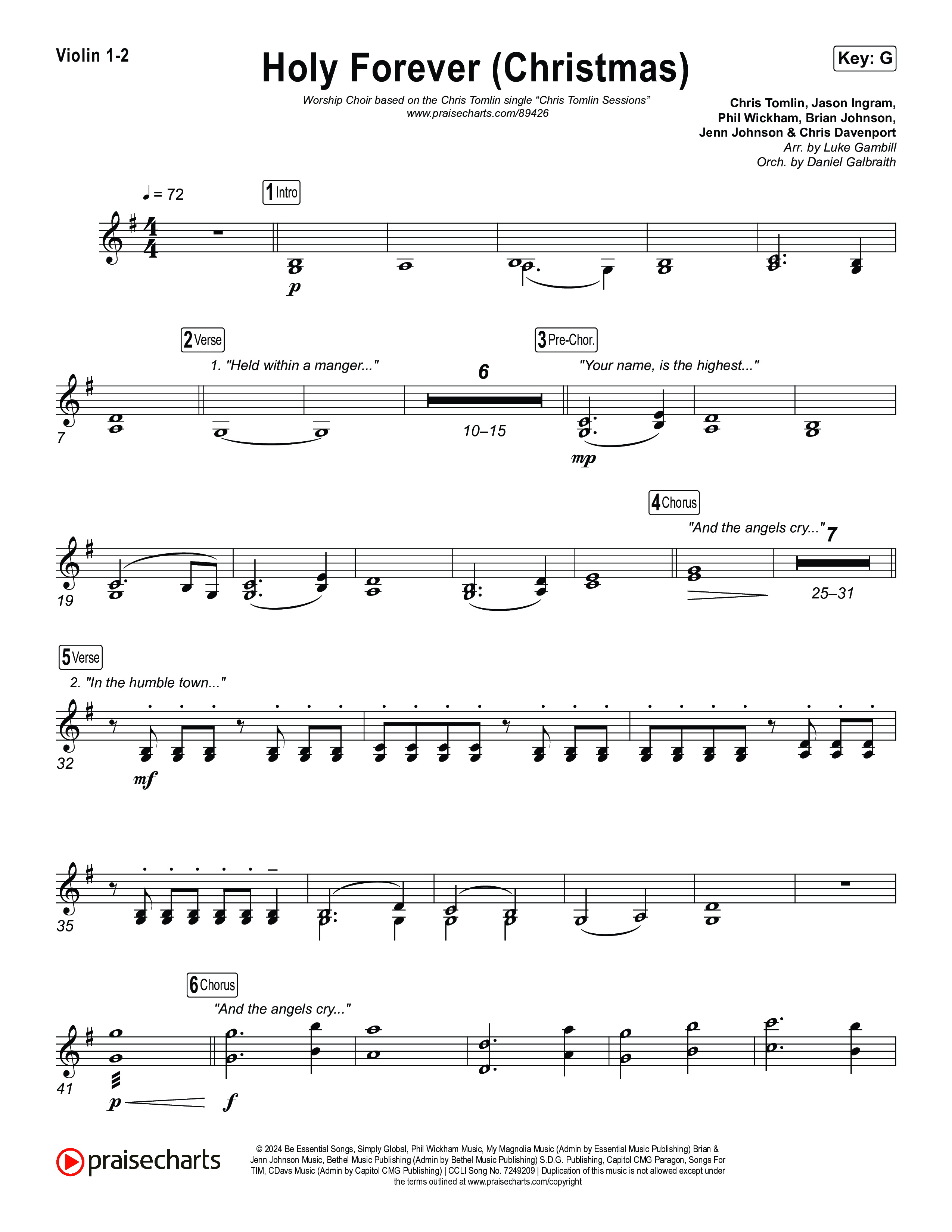 Holy Forever (Christmas) (Worship Choir/SAB) Violin 1/2 (Chris Tomlin / Arr. Luke Gambill)