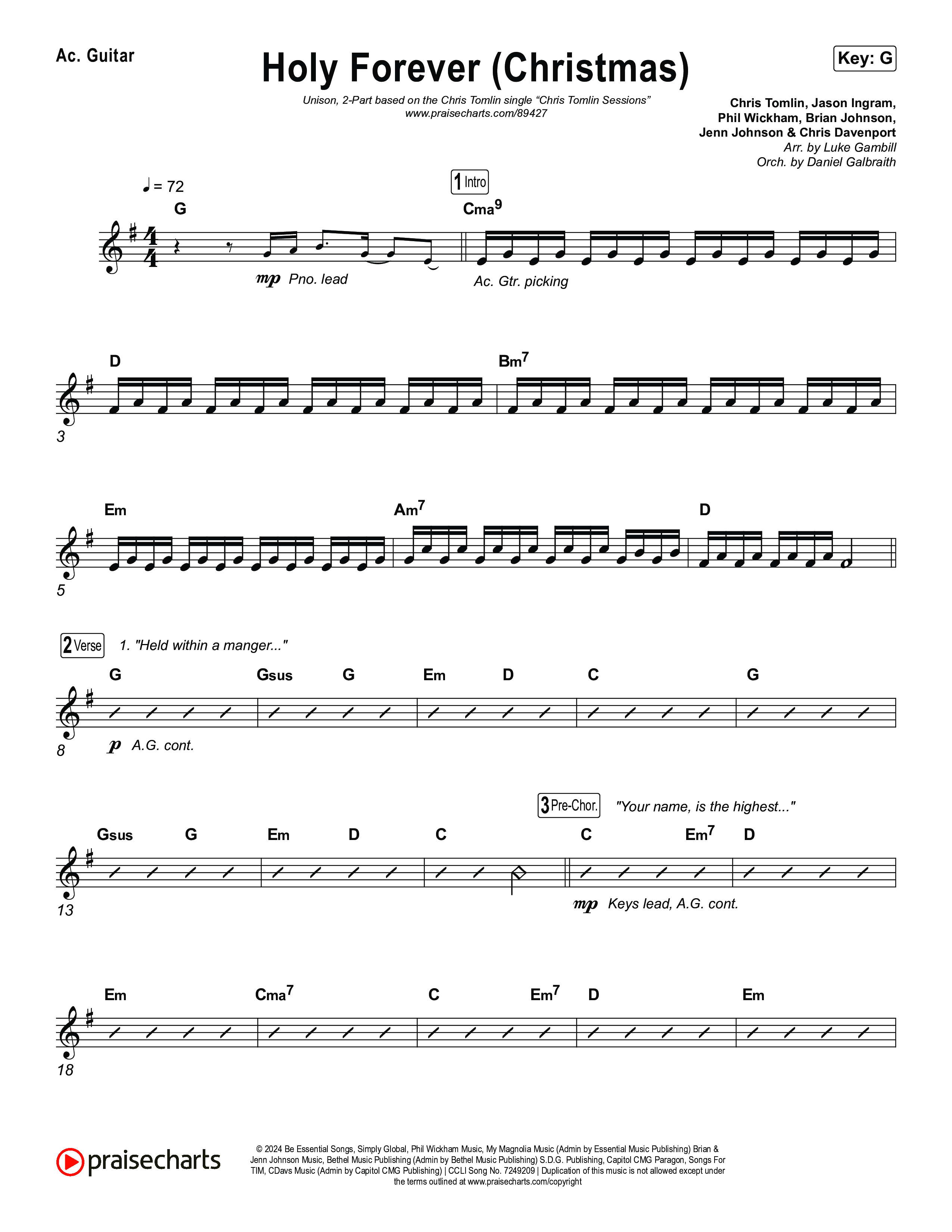 Holy Forever (Christmas) (Unison/2-Part) Acoustic Guitar (Chris Tomlin / Arr. Luke Gambill)