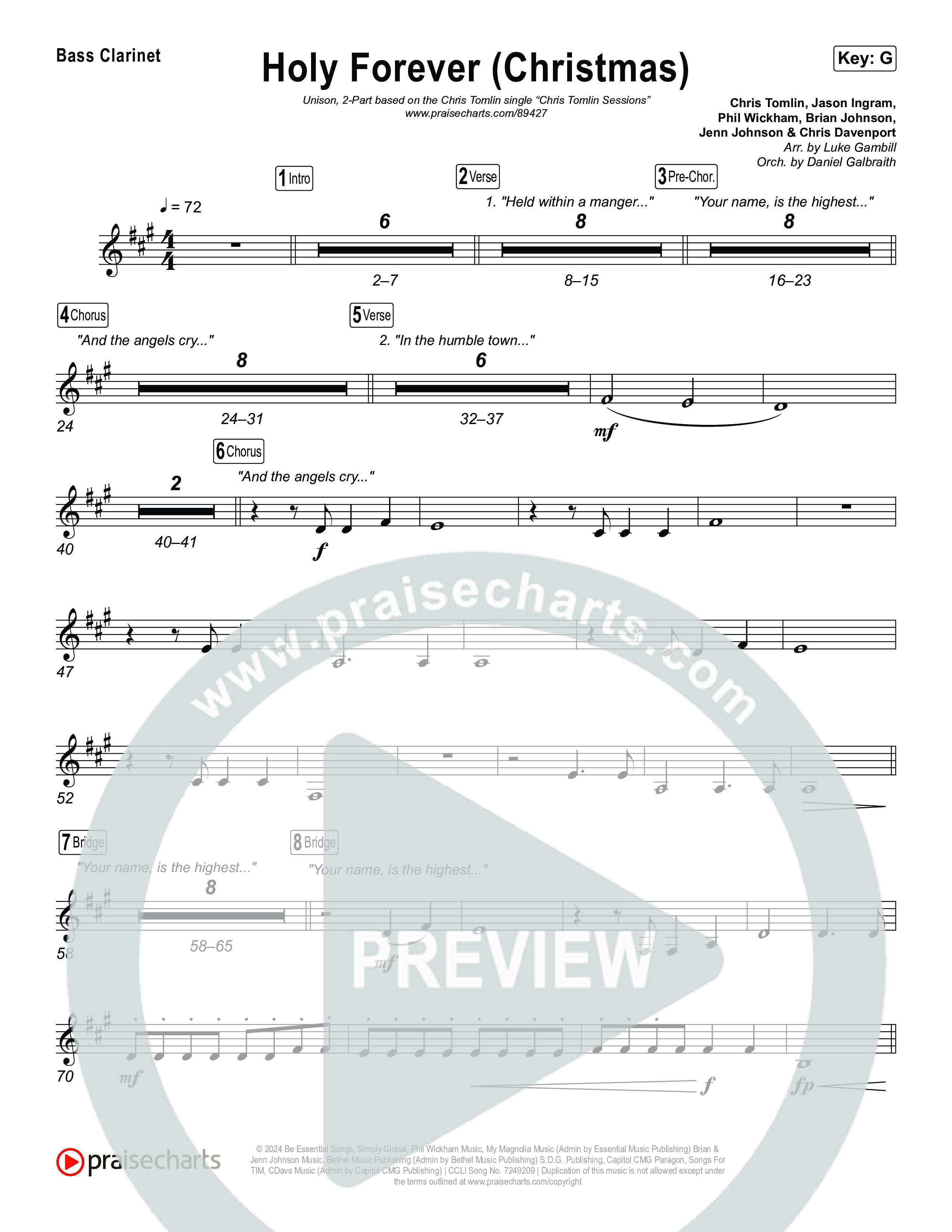 Holy Forever (Christmas) (Unison/2-Part) Bass Clarinet (Chris Tomlin / Arr. Luke Gambill)