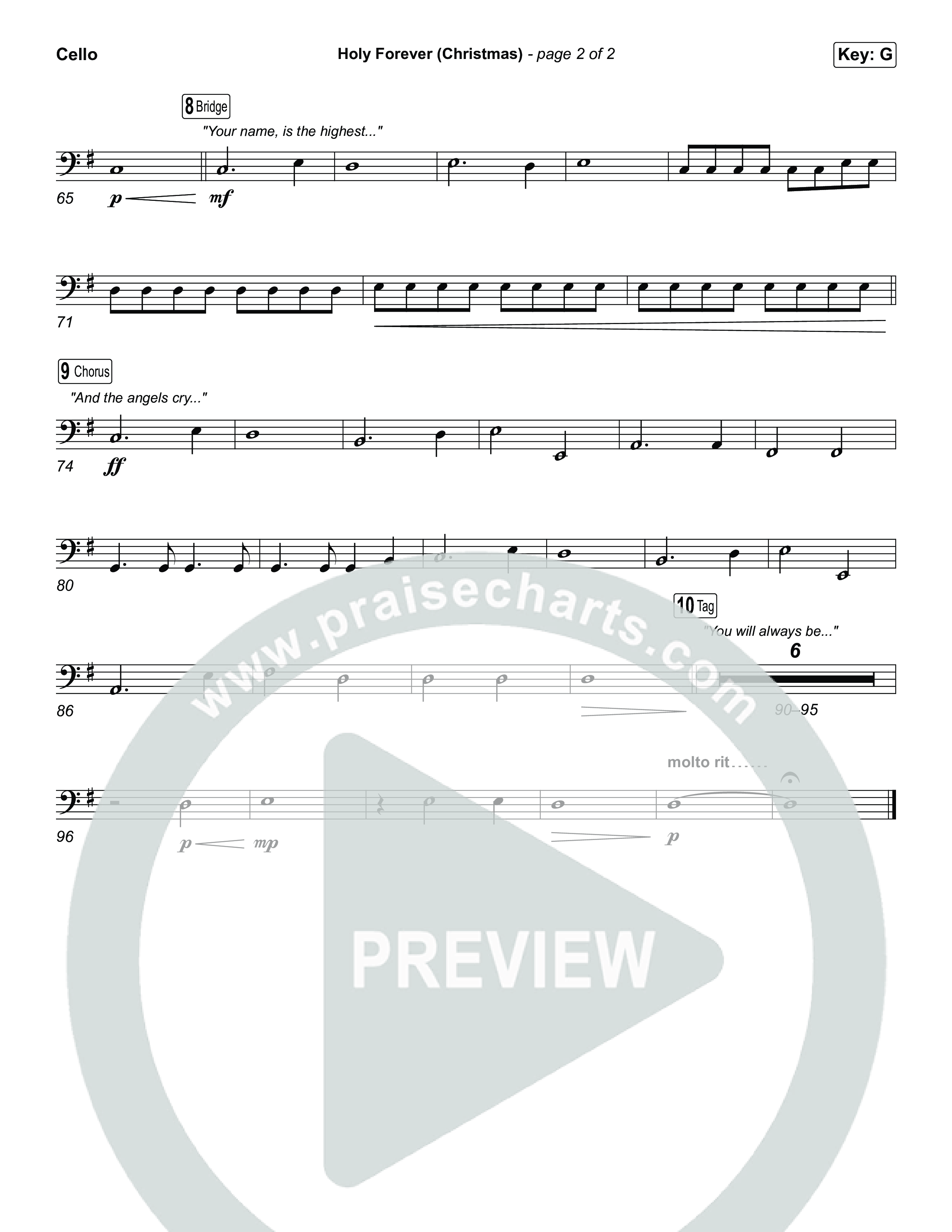 Holy Forever (Christmas) (Unison/2-Part) Cello (Chris Tomlin / Arr. Luke Gambill)