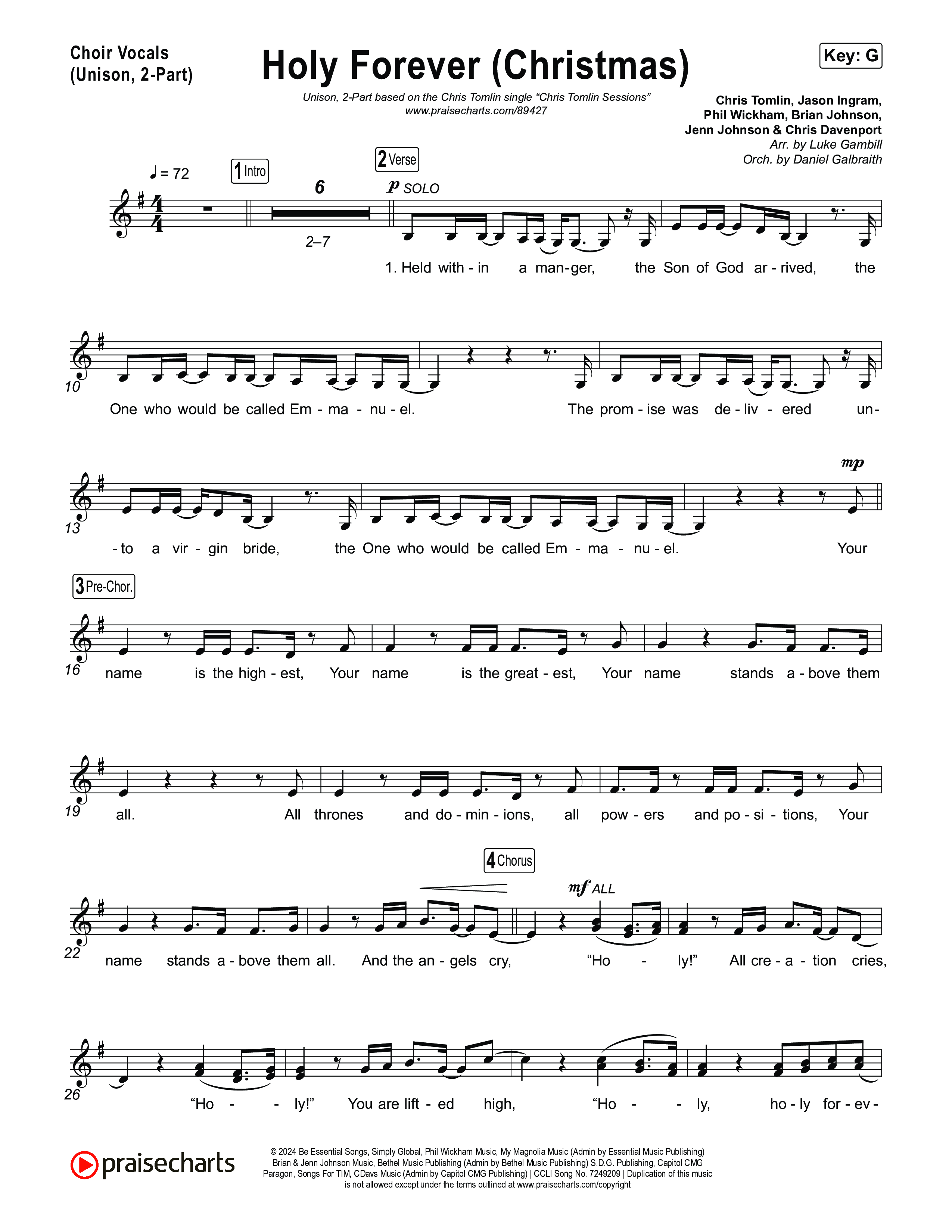 Holy Forever (Christmas) (Unison/2-Part) Choir Vocals (Uni/2-Part) (Chris Tomlin / Arr. Luke Gambill)