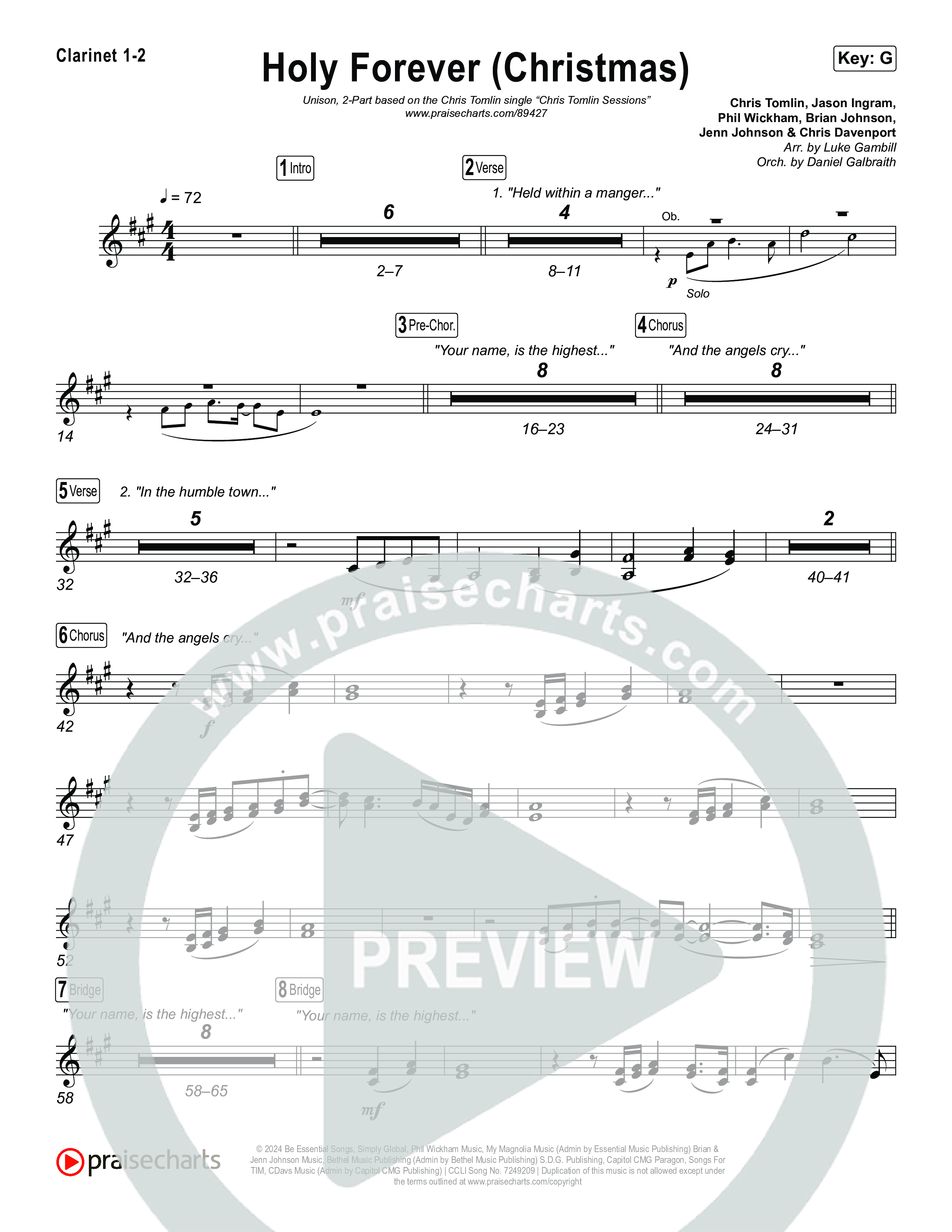 Holy Forever (Christmas) (Unison/2-Part) Clarinet 1/2 (Chris Tomlin / Arr. Luke Gambill)