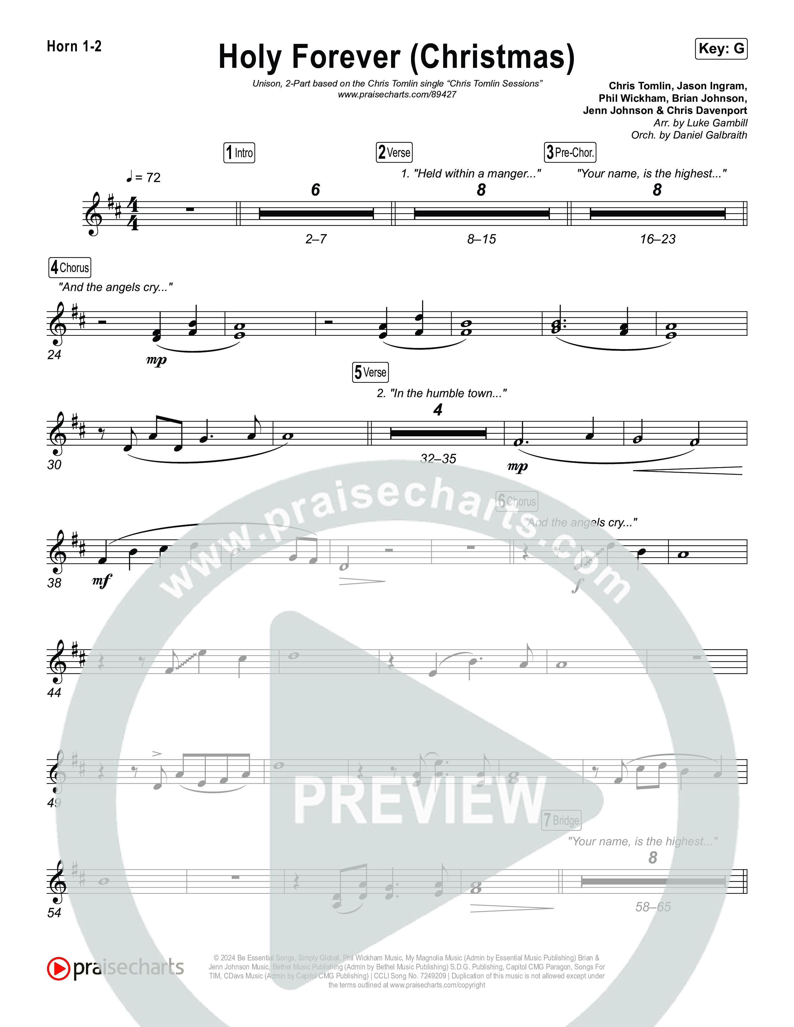 Holy Forever (Christmas) (Unison/2-Part) French Horn 1/2 (Chris Tomlin / Arr. Luke Gambill)