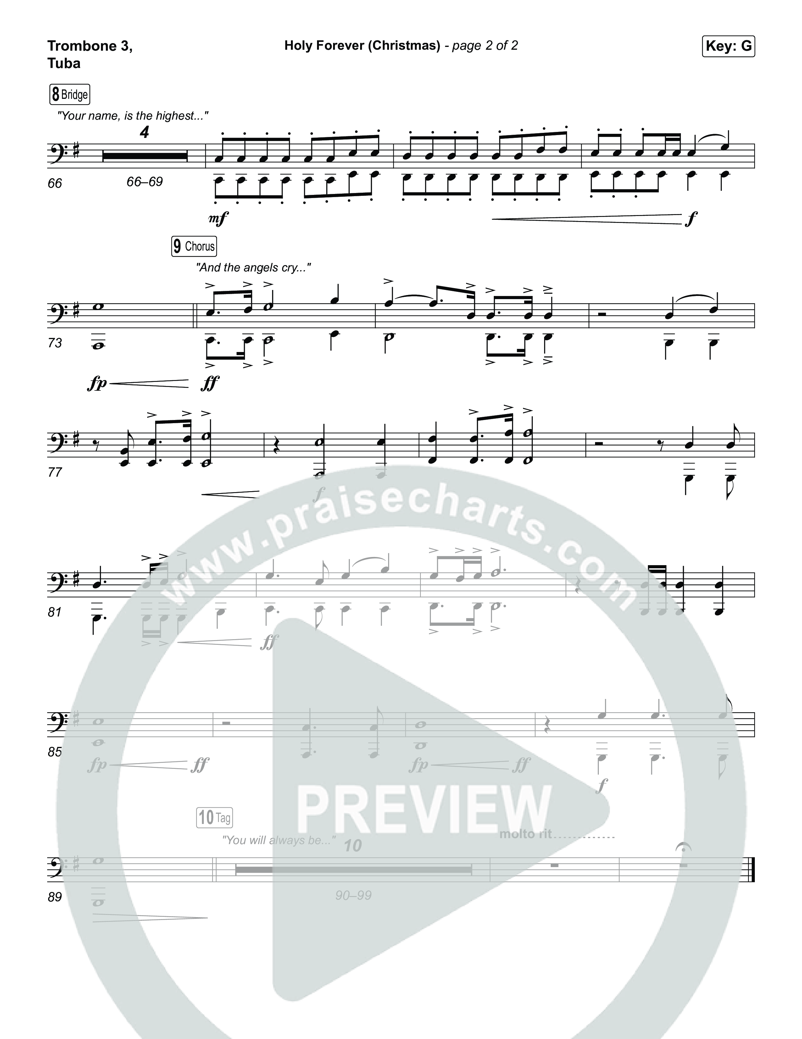 Holy Forever (Christmas) (Unison/2-Part) Trombone 3/Tuba (Chris Tomlin / Arr. Luke Gambill)