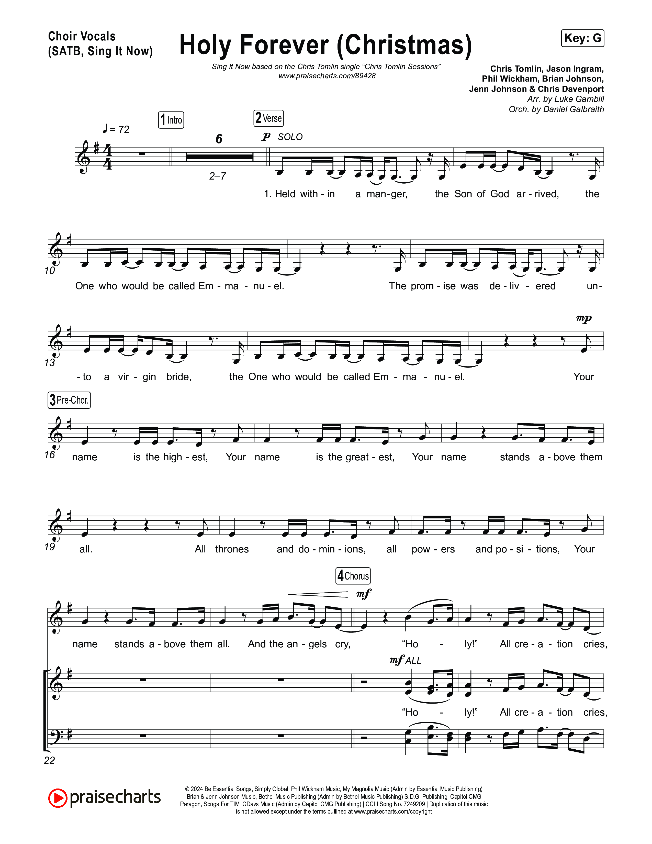 Holy Forever (Christmas) (Sing It Now) Choir Sheet (SATB) (Chris Tomlin / Arr. Luke Gambill)
